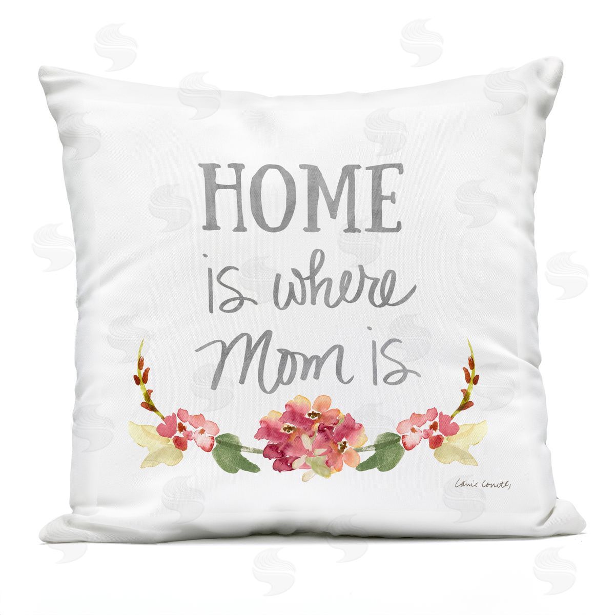 Where Mom Is Red Floral Blossom Border Outdoor Printed Pillow, Home Decor by Lanie Loreth