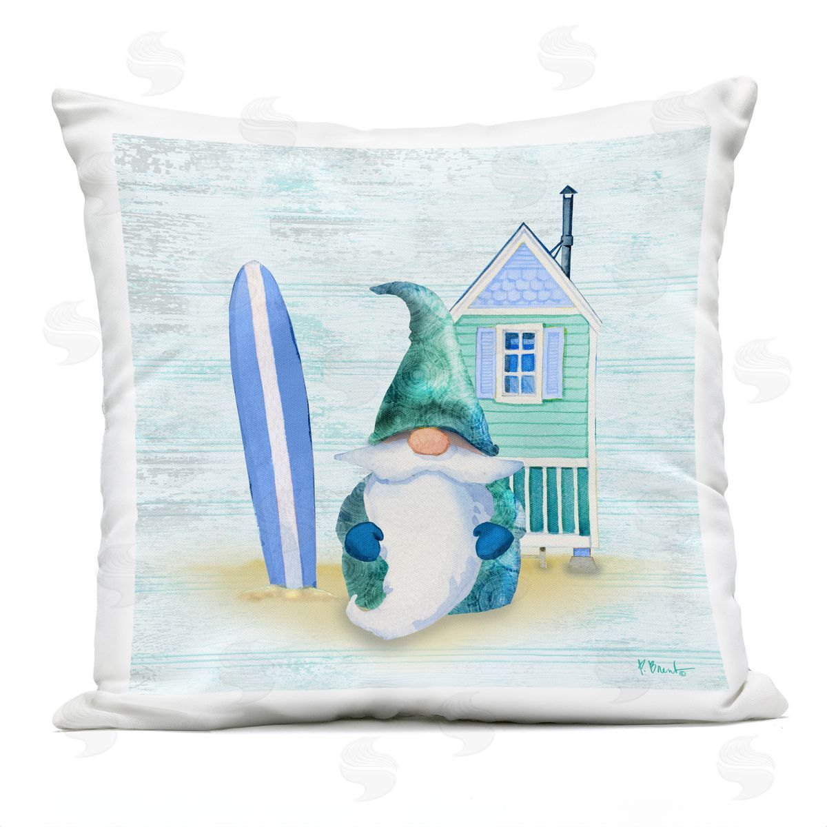 Seaside Beach House Gnome Outdoor Printed Pillow, Home Decor by Paul Brent