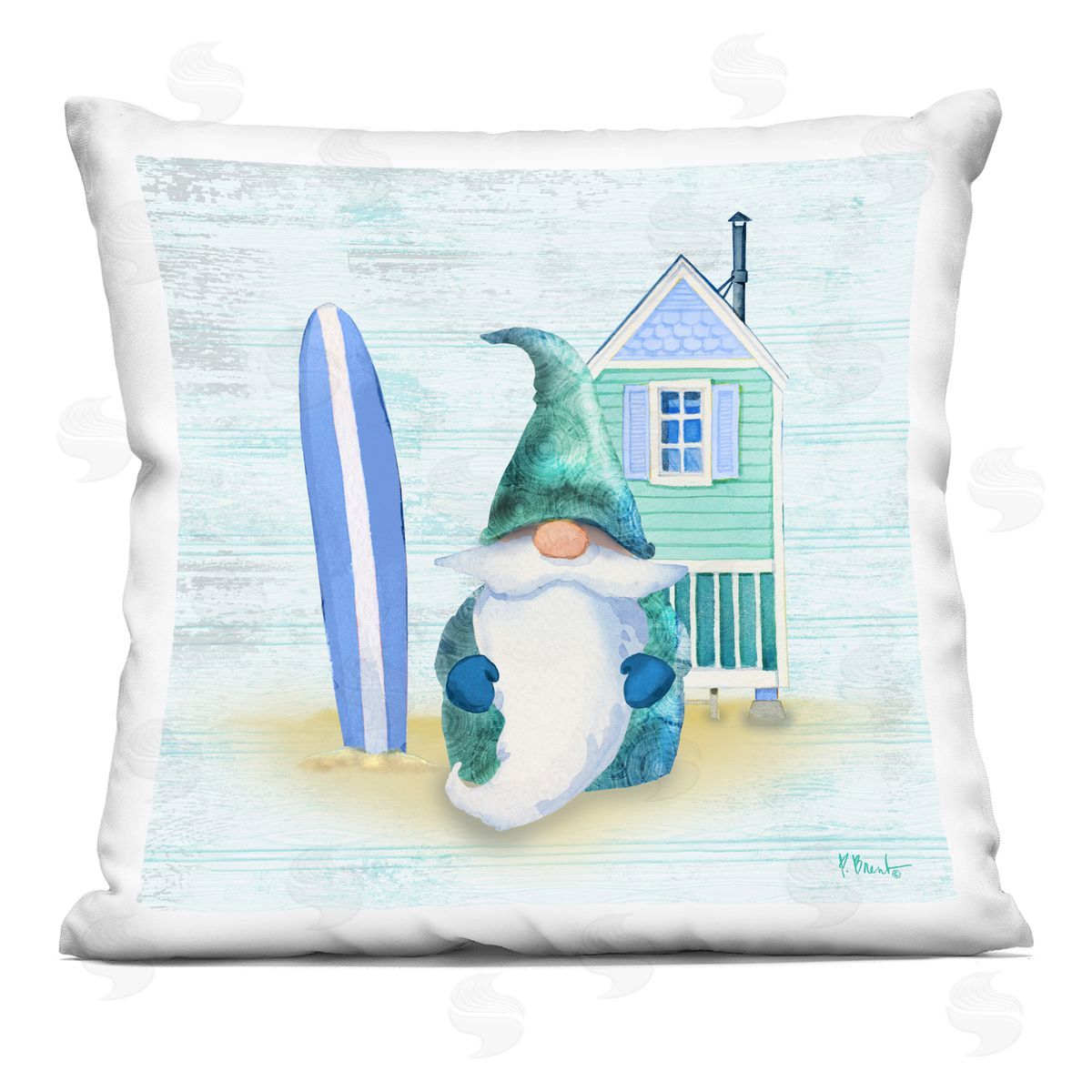 Seaside Beach House Gnome Decorative Printed Pillow, Home Decor by Paul Brent