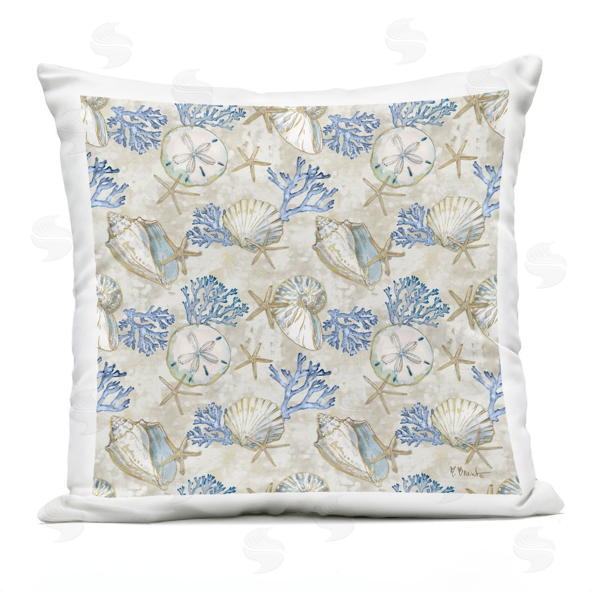 Aquatic Sea Life Pattern Outdoor Printed Pillow, Home Decor by Paul Brent
