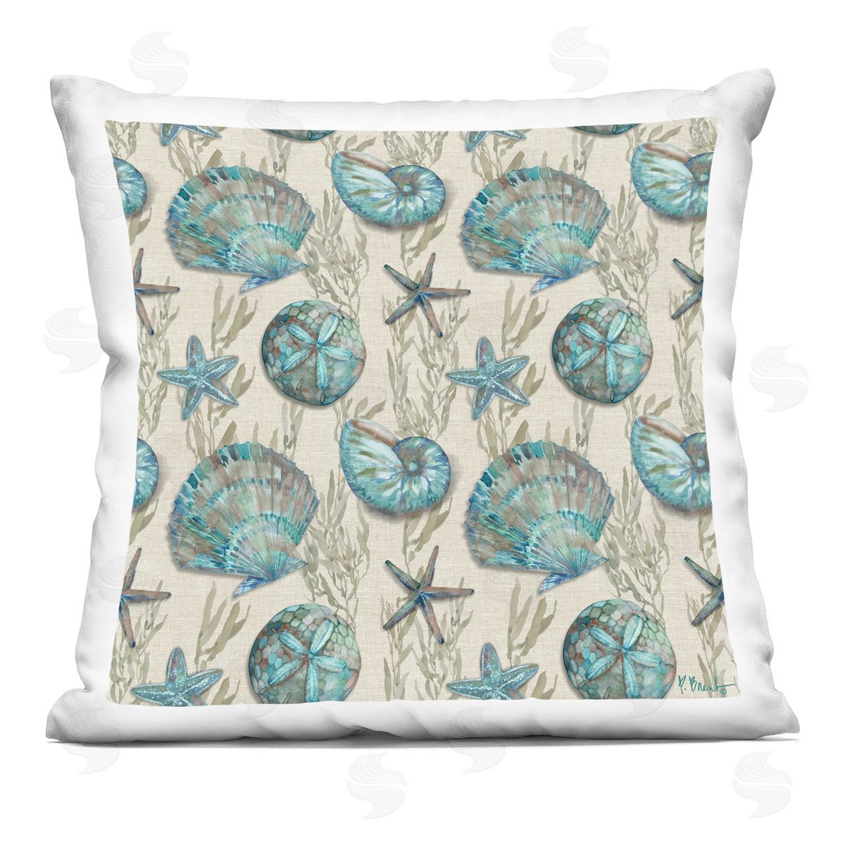Nautical Coral Sea Shells Pattern Decorative Printed Pillow, Home Decor by Paul Brent