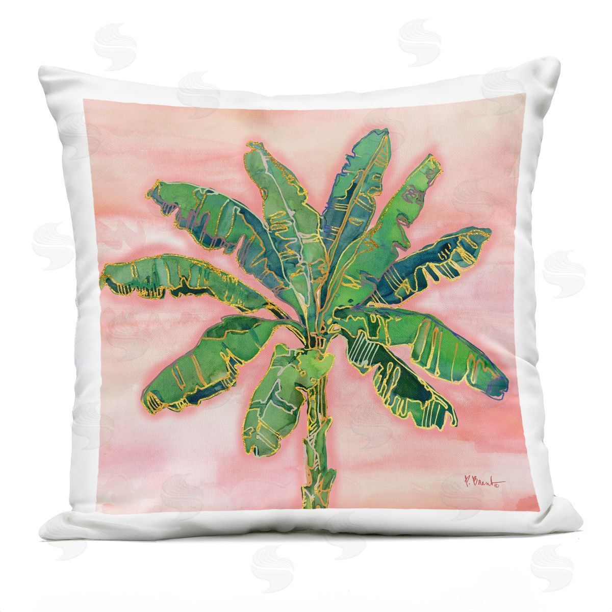 Summer Palm Pink Sunrise Outdoor Printed Pillow, Home Decor by Paul Brent