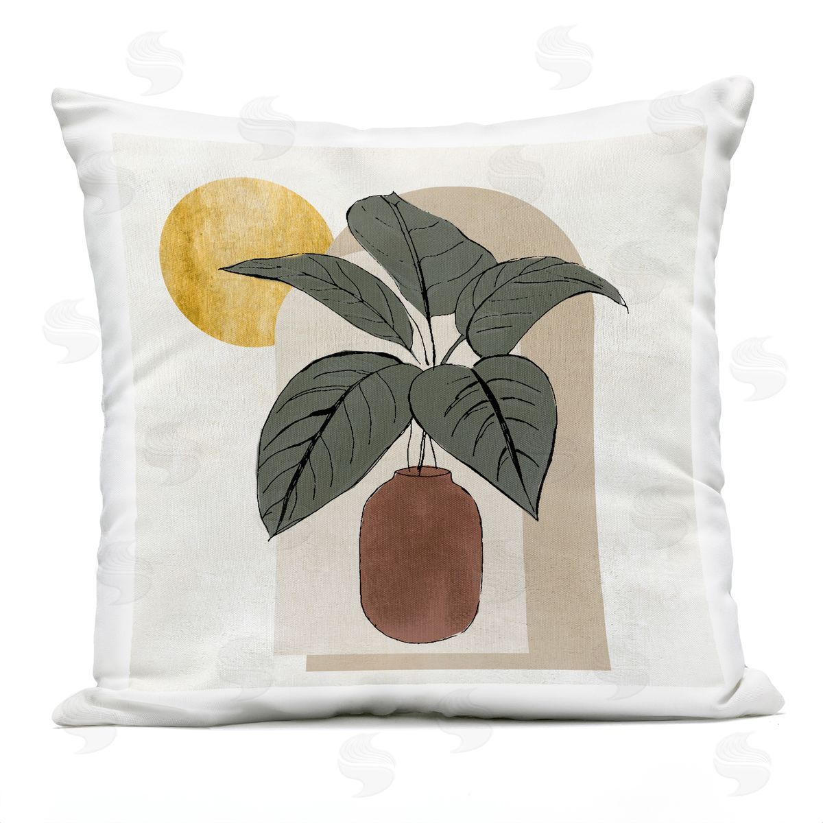 Geometric Sun Shape Plant Outdoor Printed Pillow, Home Decor by Janet Tava
