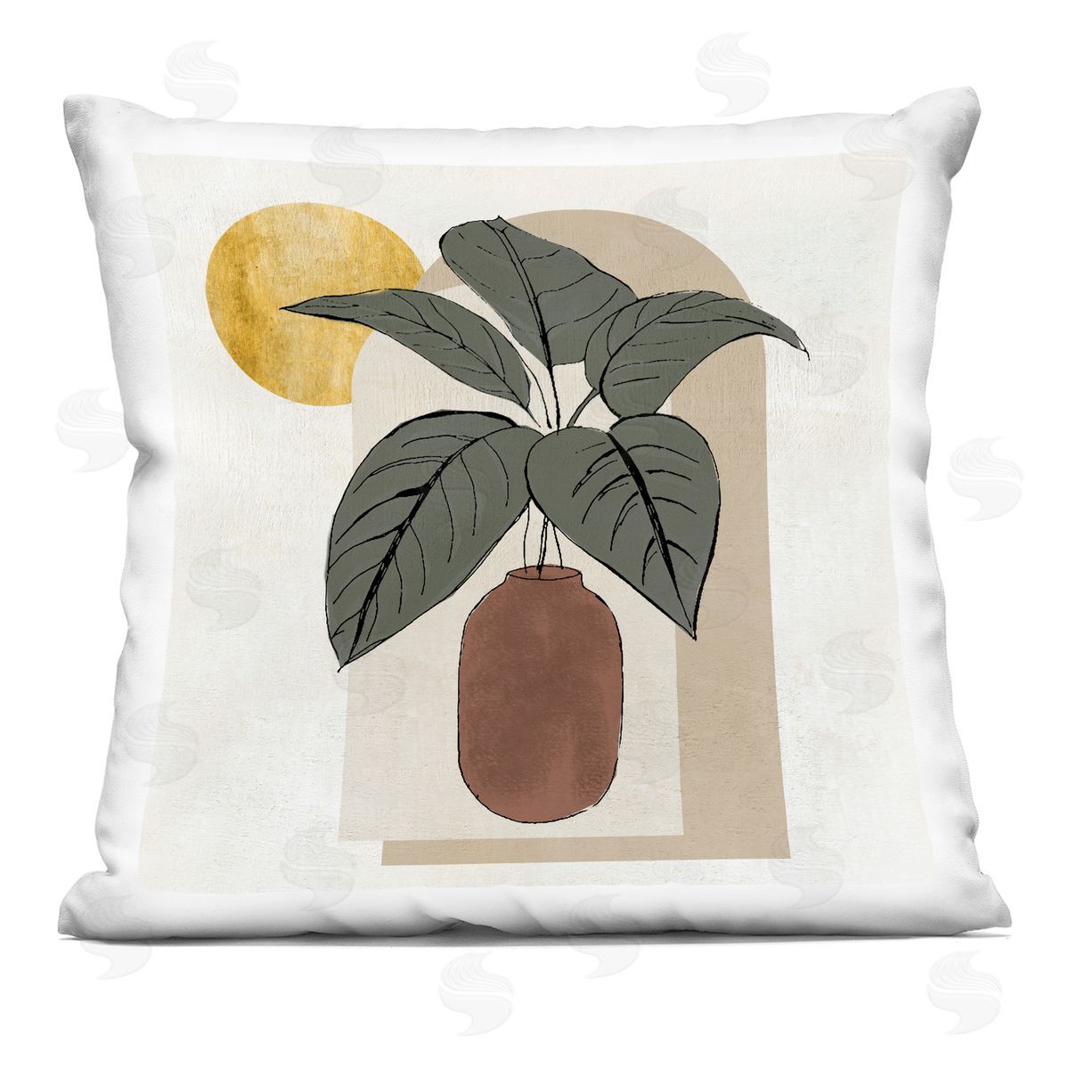 Geometric Sun Shape Plant Decorative Printed Pillow, Home Decor by Janet Tava