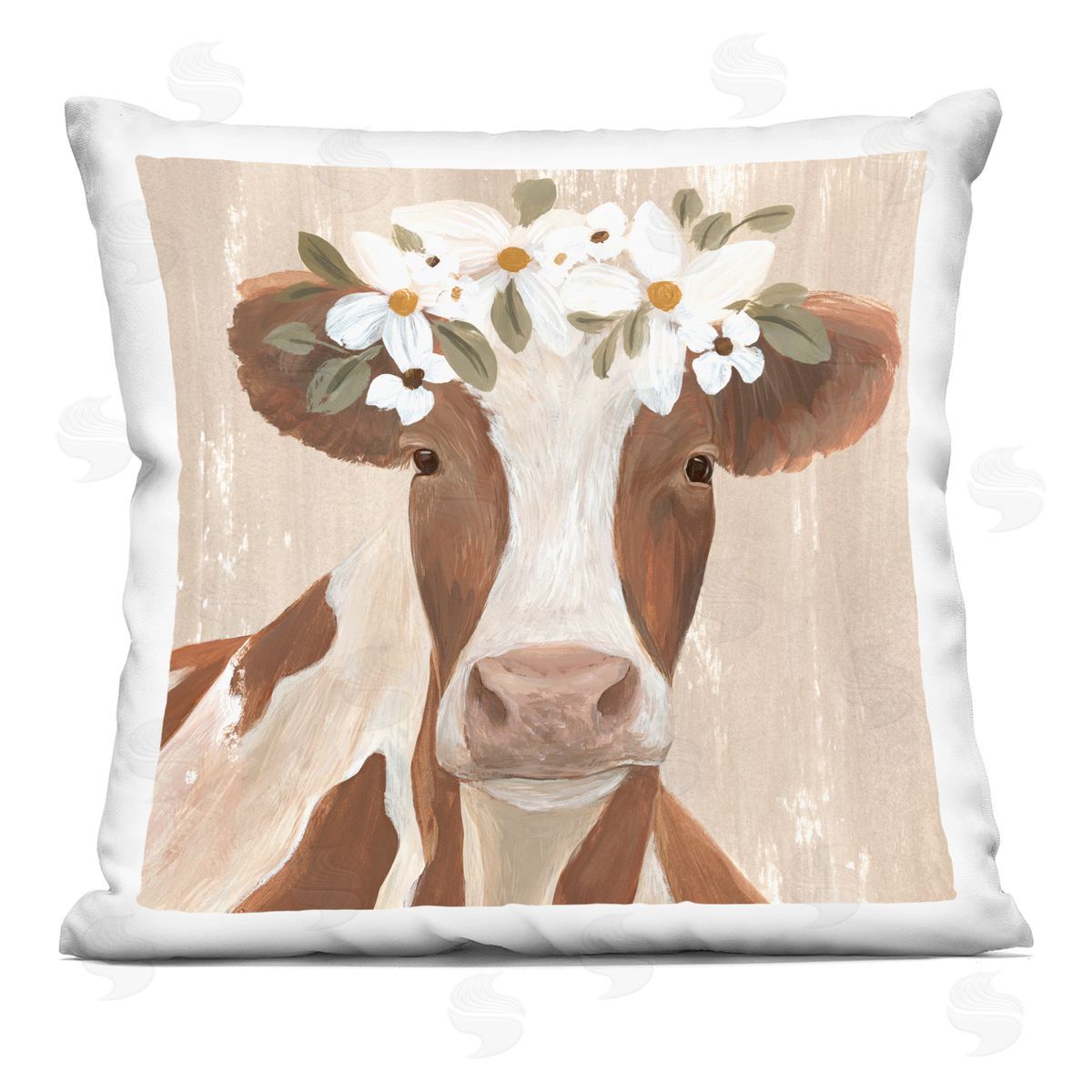 Brown Country Cow Flowers Decorative Printed Pillow, Home Decor by Annie Warren