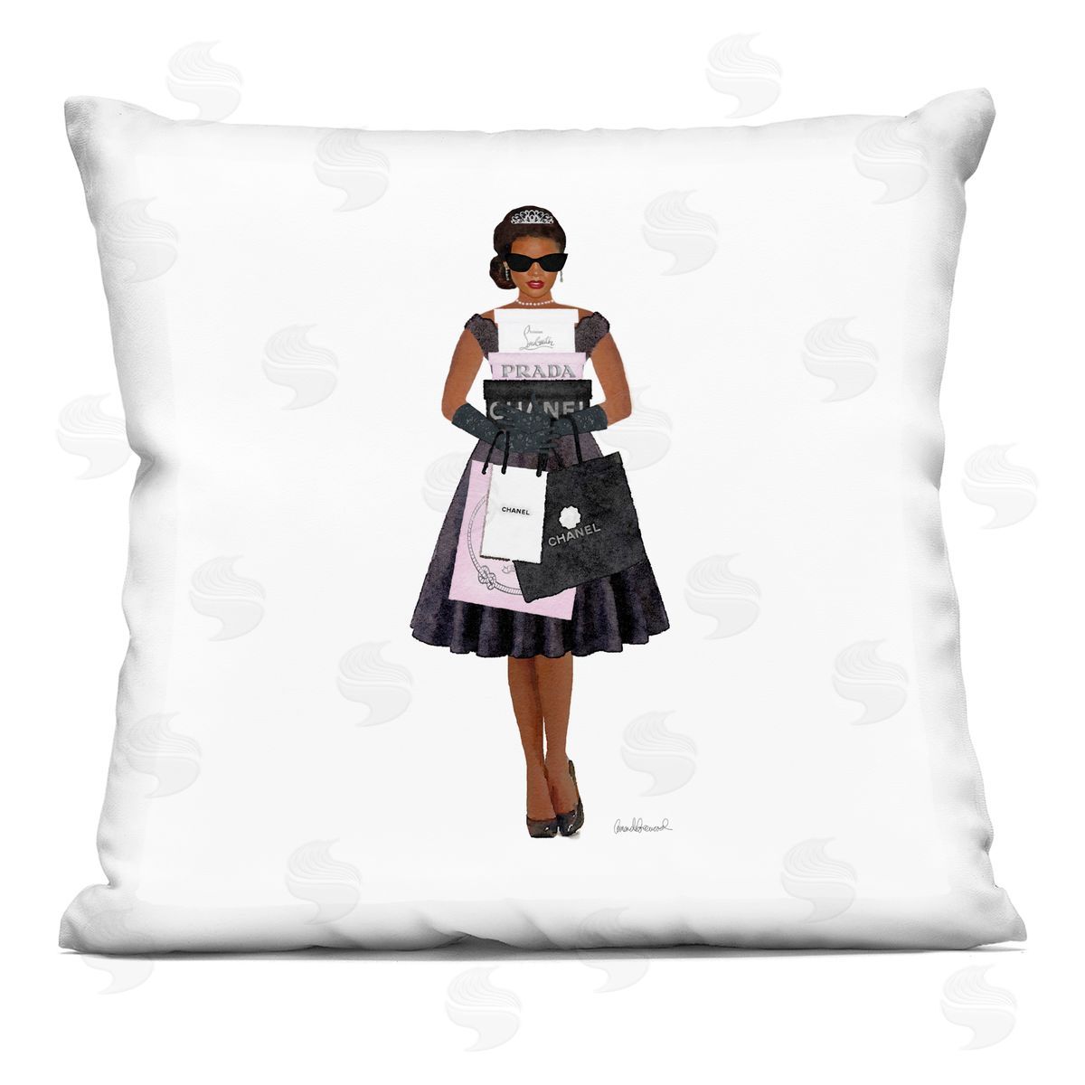 Fashion Brand Shopping Girl Decorative Printed Pillow, Home Decor by Amanda Greenwood