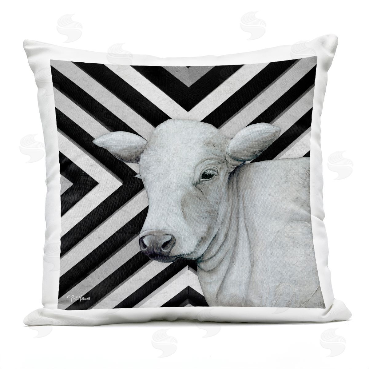 Bold Striped Cattle Portrait Outdoor Printed Pillow, Home Decor by Britt Hallowell