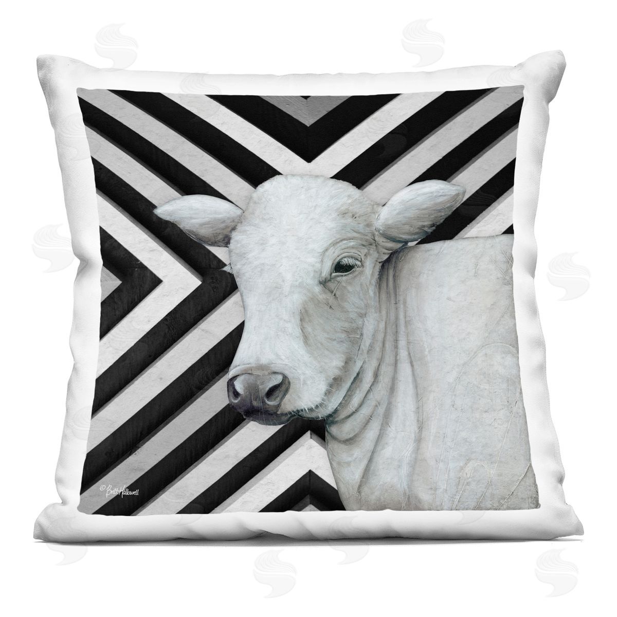 Bold Striped Cattle Portrait Decorative Printed Pillow, Home Decor by Britt Hallowell