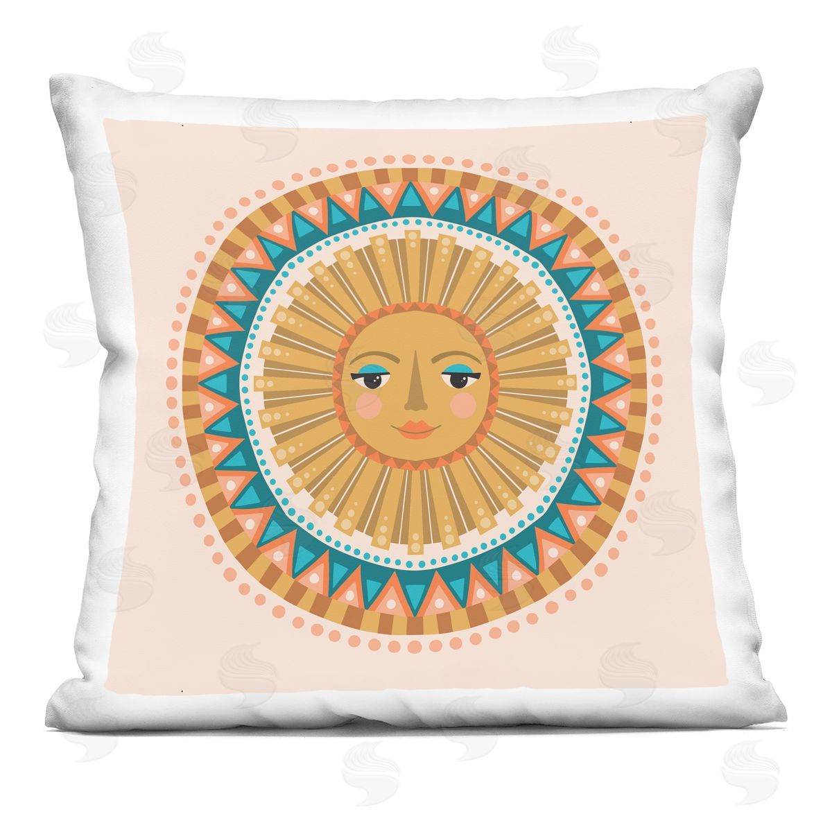 Boho Sun Mandala Pattern Decorative Printed Pillow, Home Decor by Caroline Alfreds