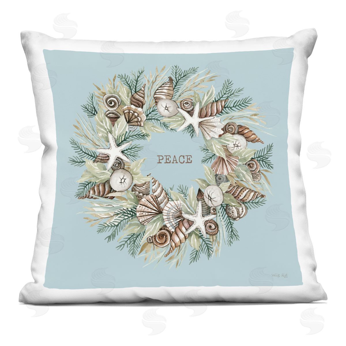 Peace Sea Life Pine Wreath Decorative Printed Pillow, Home Decor by Cindy Jacobs