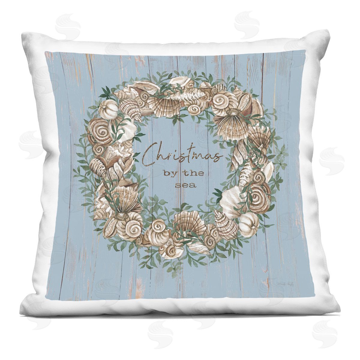 Christmas By The Sea Wreath Decorative Printed Pillow, Home Decor by Cindy Jacobs