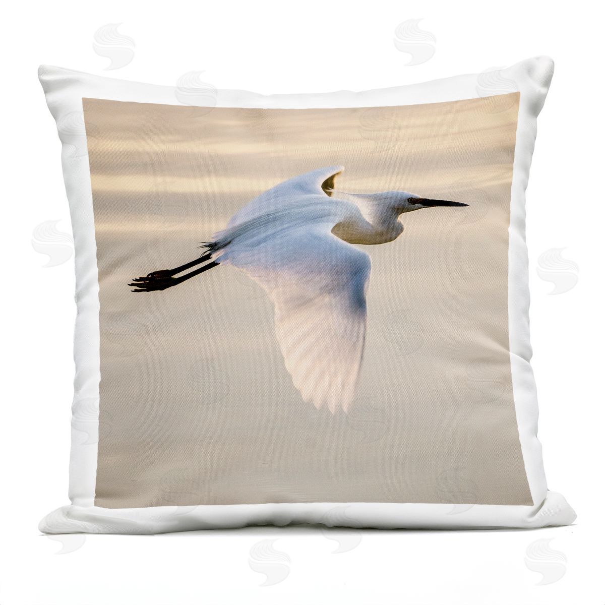 Egret Bird Flying View Outdoor Printed Pillow, Home Decor by David Lorenz