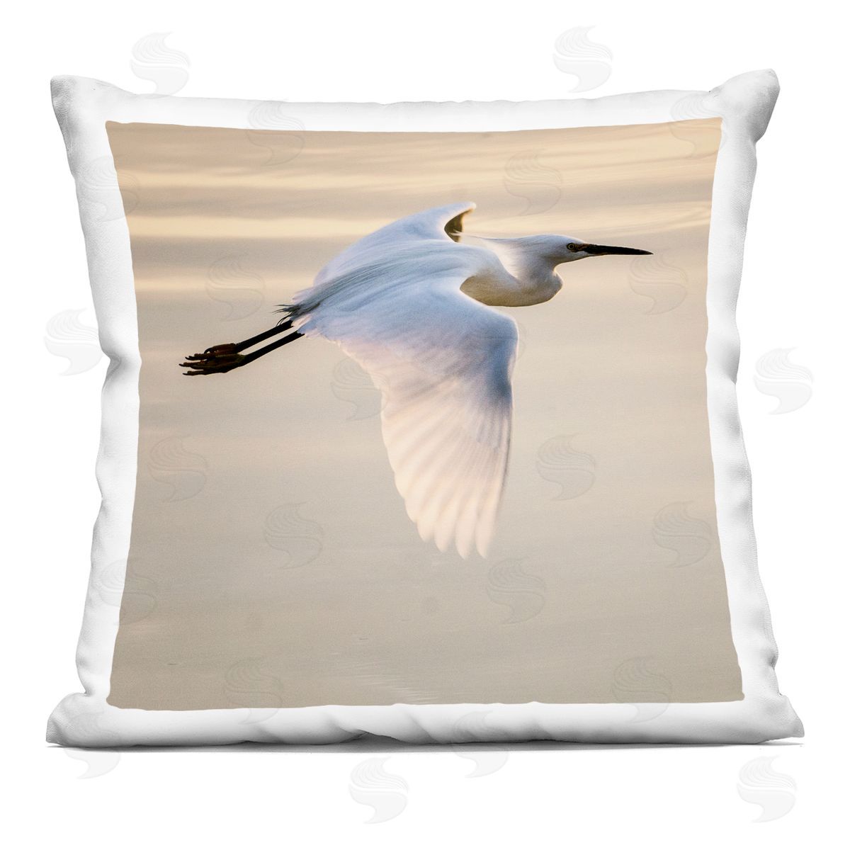 Egret Bird Flying View Decorative Printed Pillow, Home Decor by David Lorenz