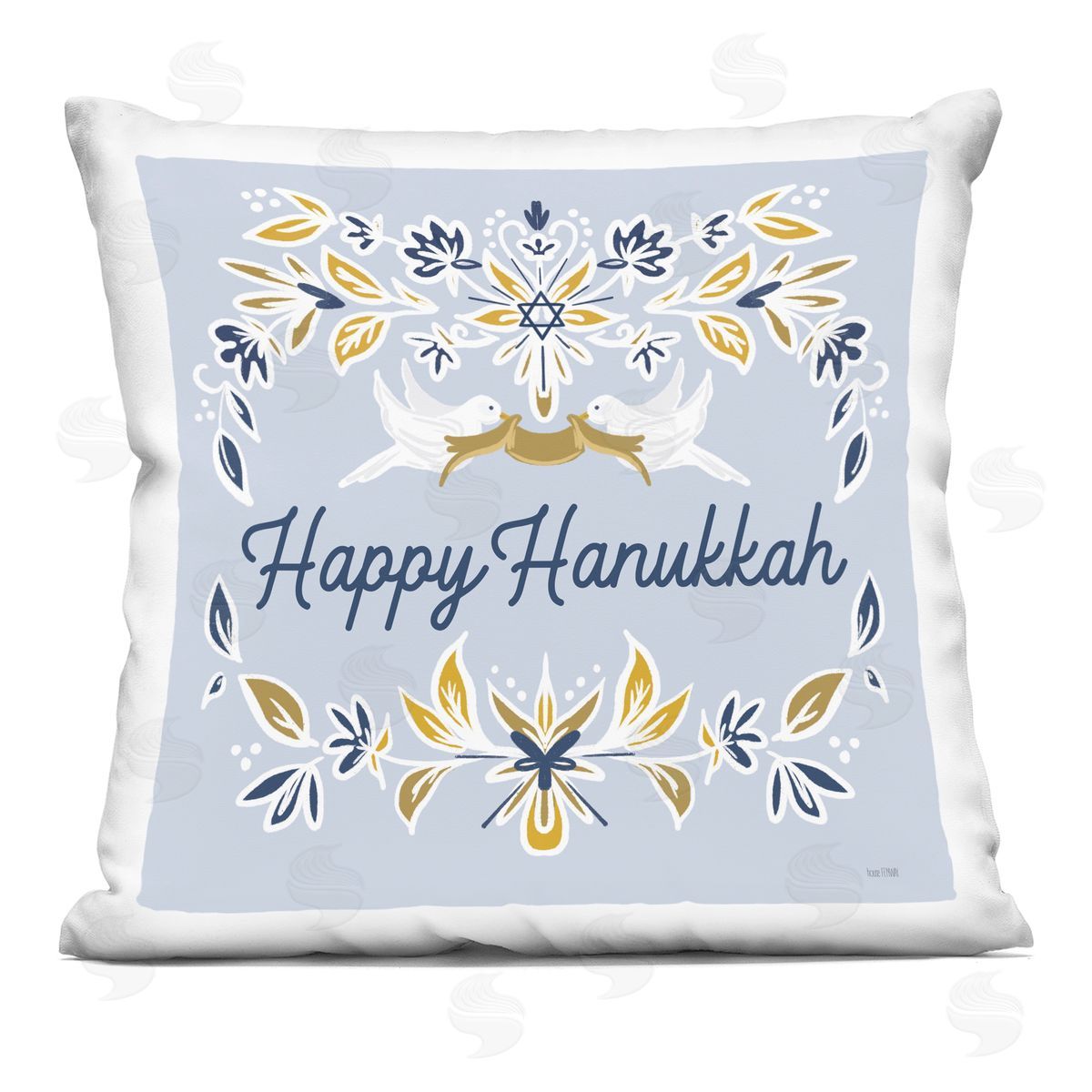 Happy Hanukkah Doves Phrase Decorative Printed Pillow, Home Decor by House Fenway