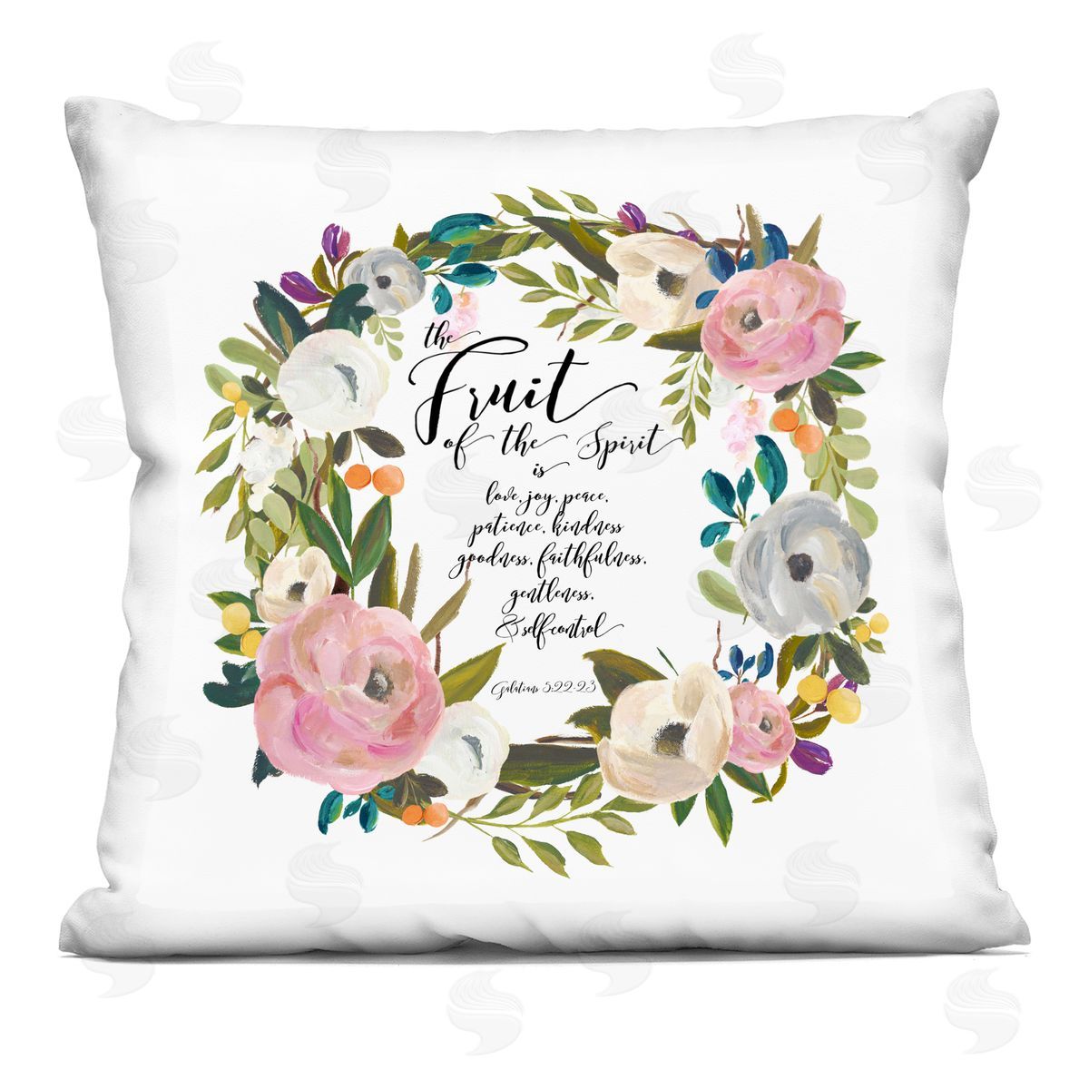 Fruit Of The Spirit Rose Wreath Decorative Printed Pillow, Home Decor by Amy Brinkman