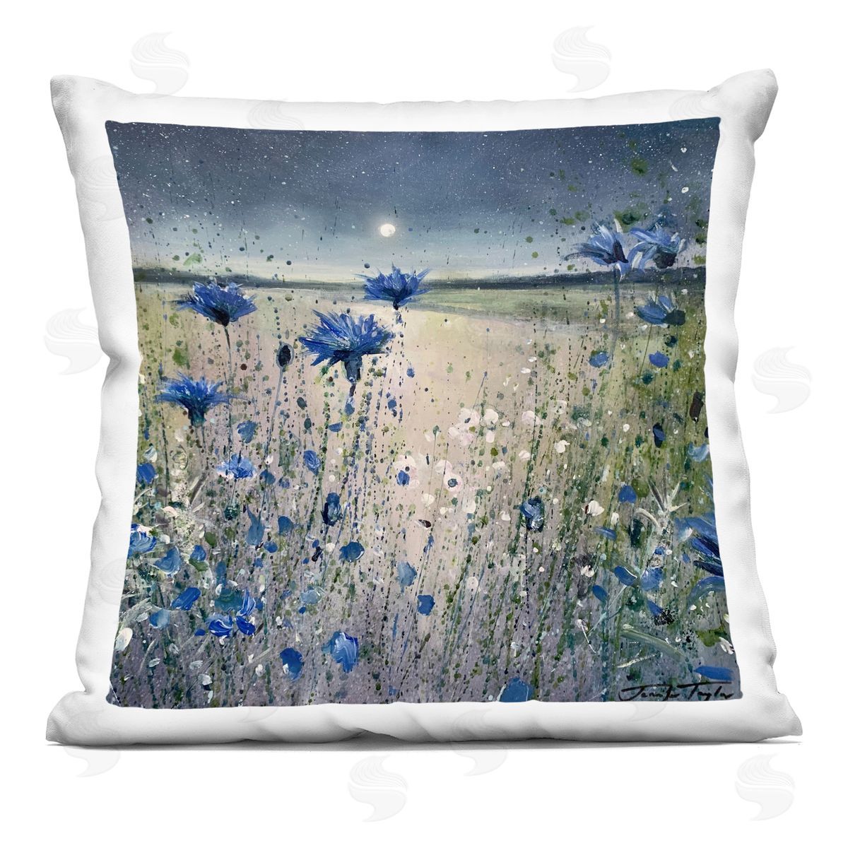 Moonlit Lake Meadow Flowers Decorative Printed Pillow, Home Decor by Jennifer Taylor Art