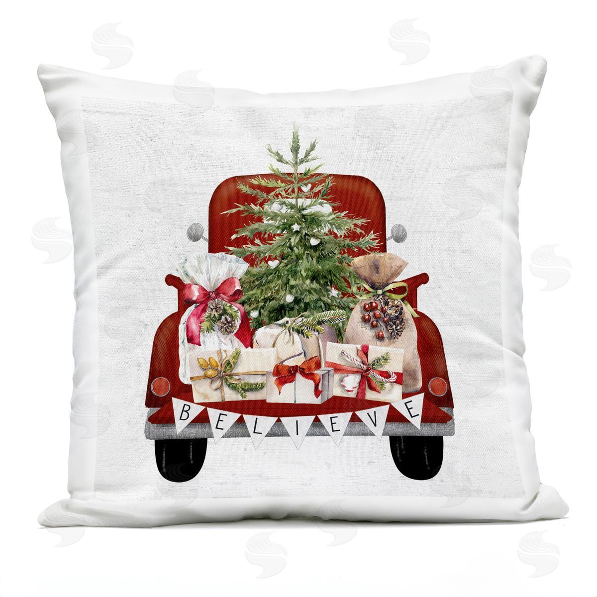 Believe Christmas Gifts Truck Outdoor Printed Pillow, Home Decor by Lettered and Lined