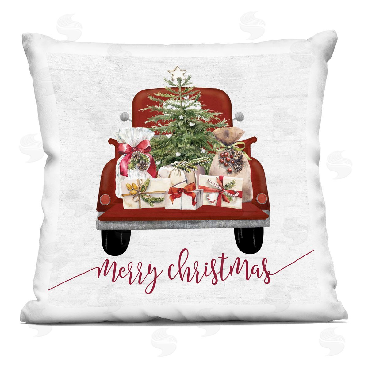 Merry Christmas Tree Truck Decorative Printed Pillow, Home Decor by Lettered and Lined