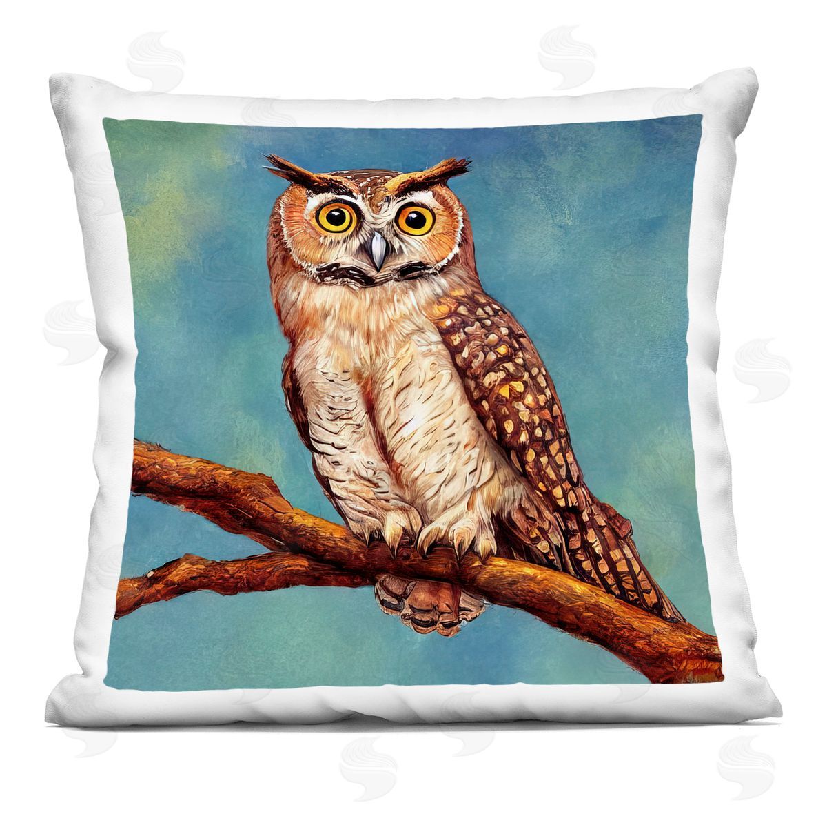 Owl Perched Blue Wildlife Decorative Printed Pillow, Home Decor by Alpenglow Workshop