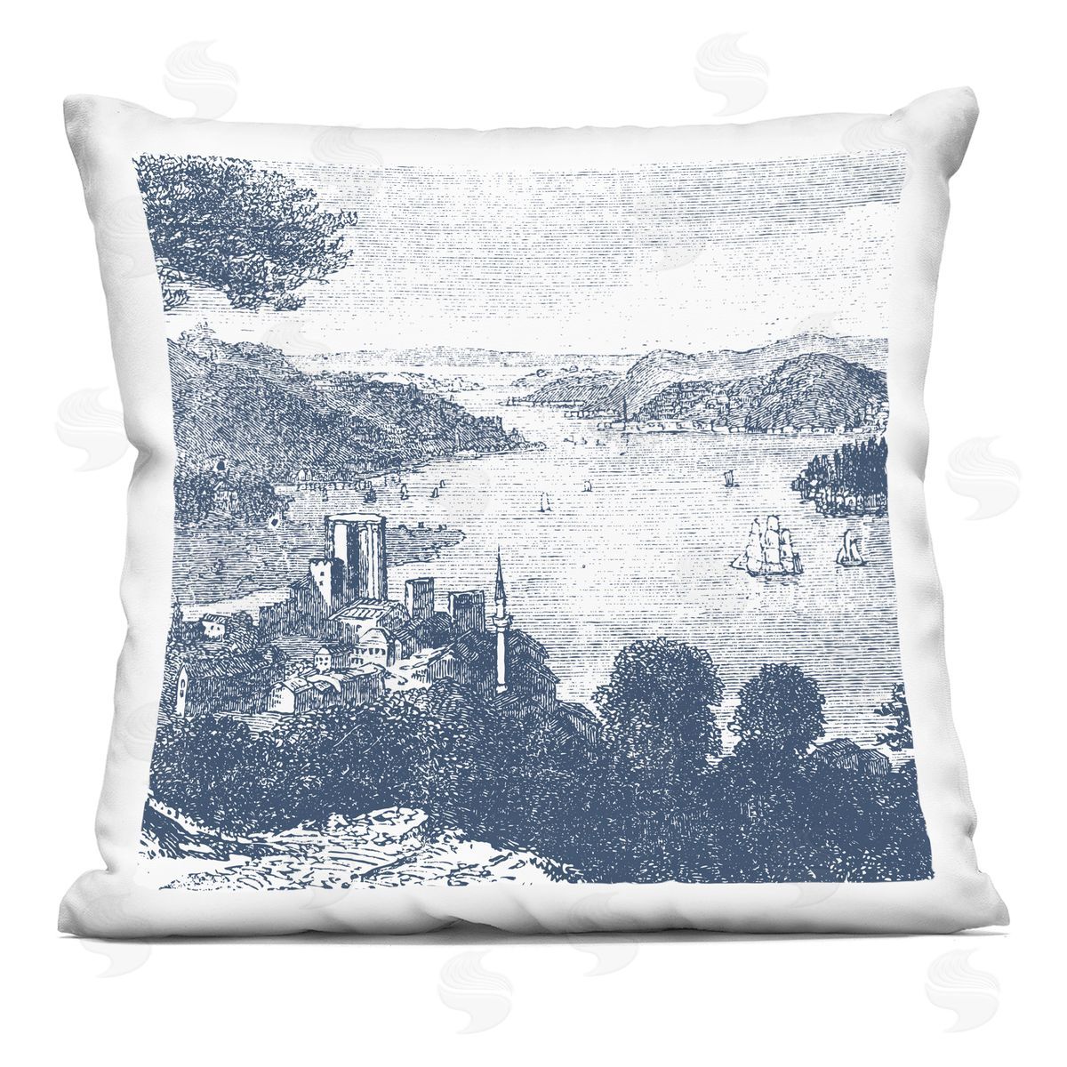 Port Town Toile Scenery Decorative Printed Pillow, Home Decor by Geoff Tygert