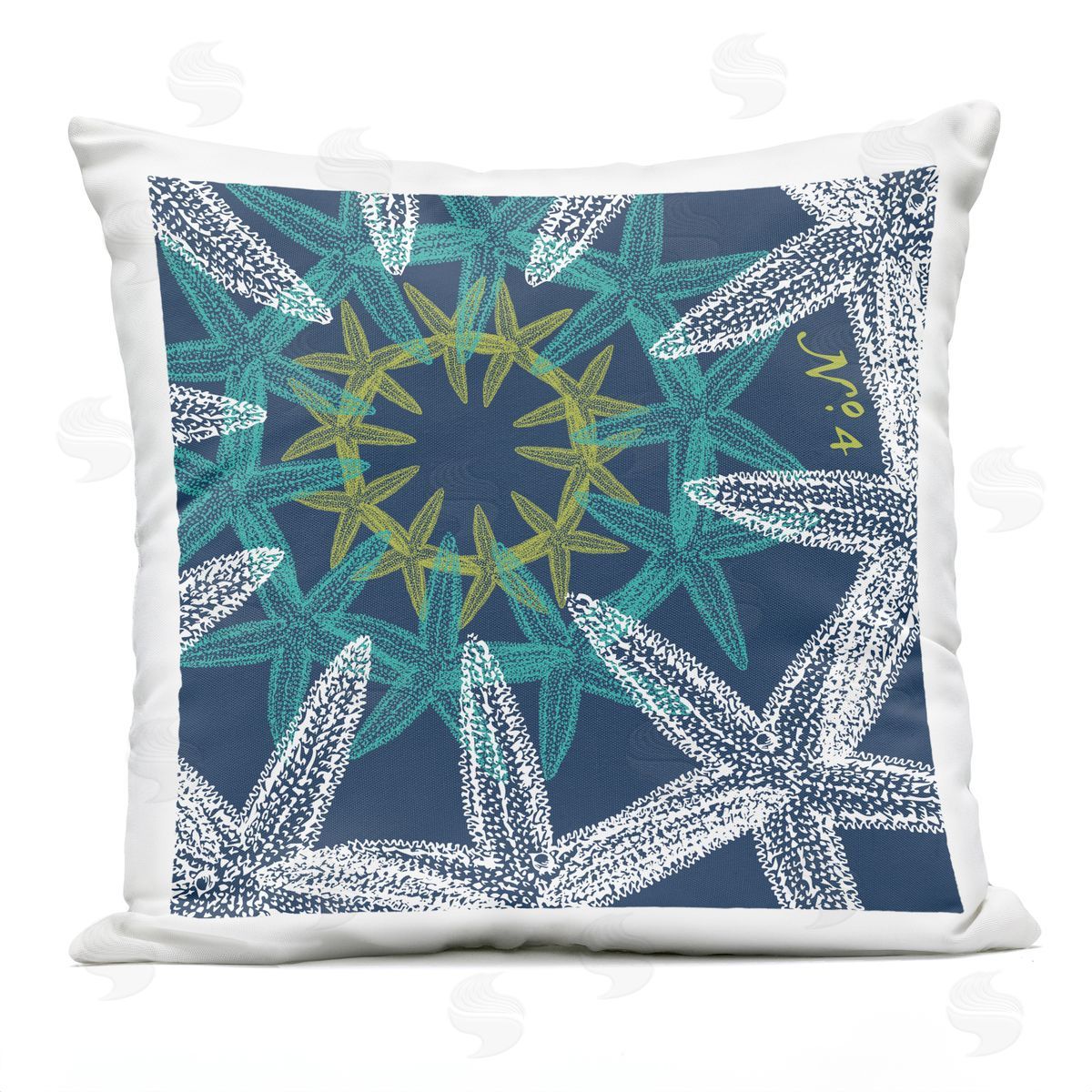 Blue Fractal Starfish Sea Life Outdoor Printed Pillow, Home Decor by Geoff Tygert