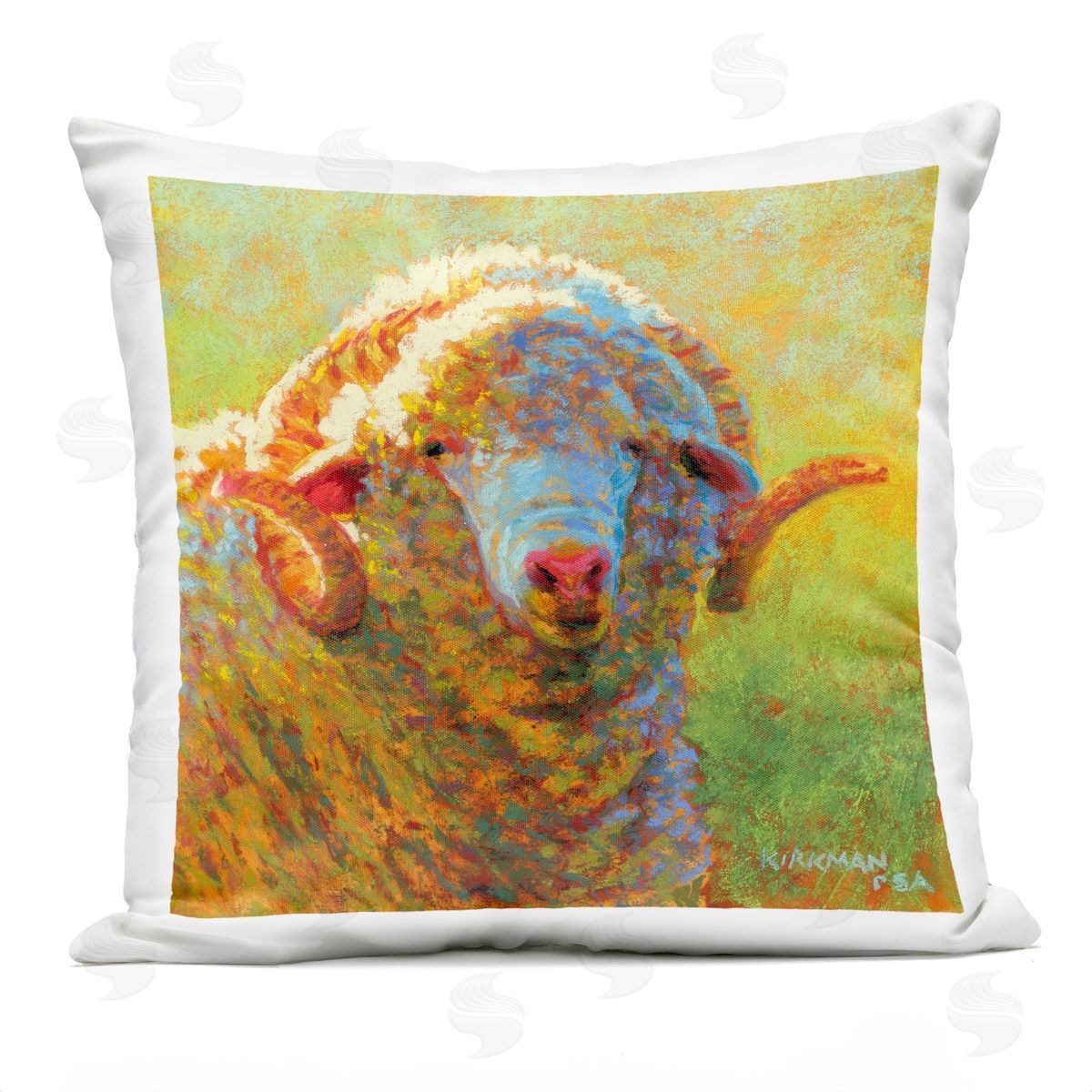Vivid Fluffy Sheep Scenery Outdoor Printed Pillow, Home Decor by Rita Kirkman