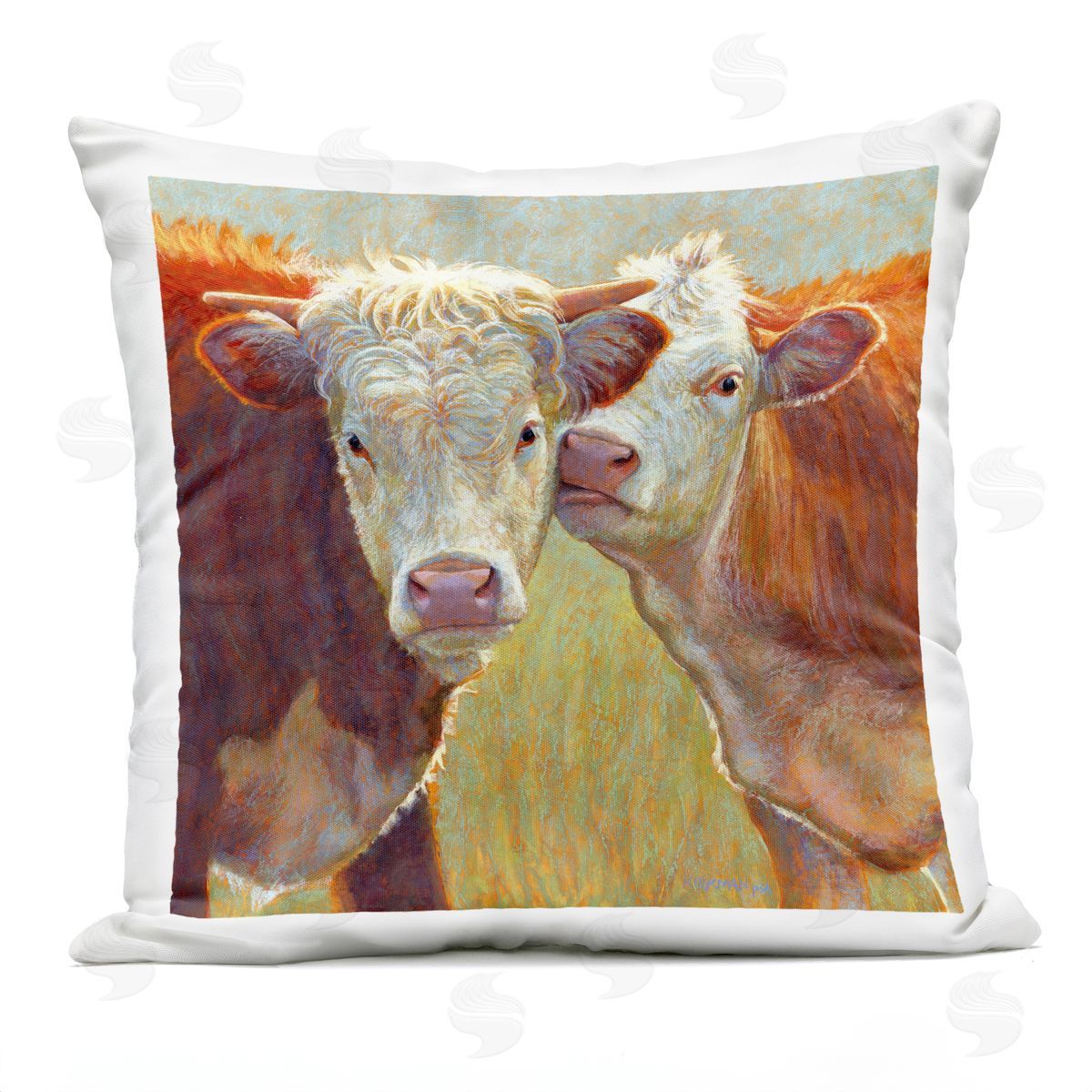 Country Farm Cows Kiss Outdoor Printed Pillow, Home Decor by Rita Kirkman