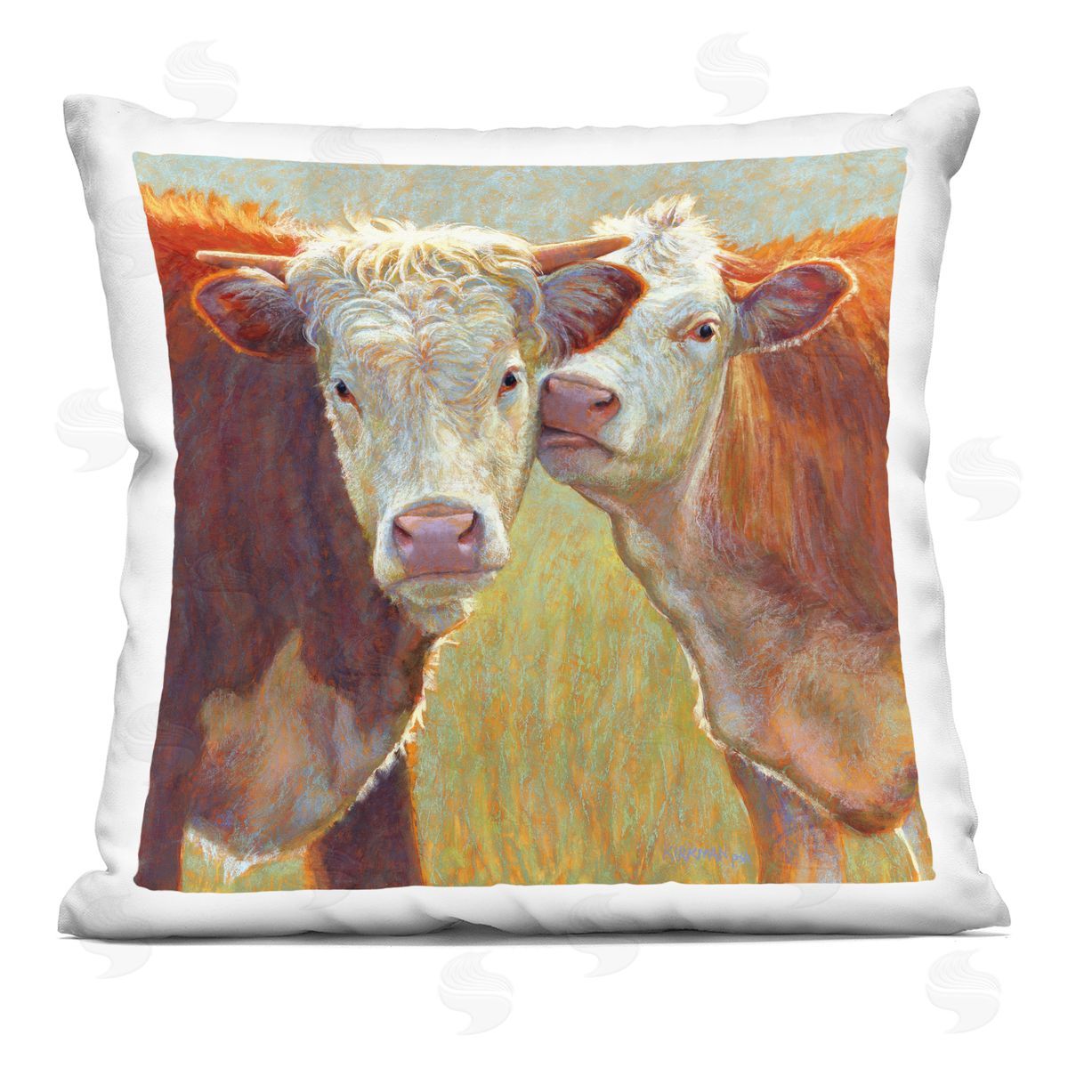 Country Farm Cows Kiss Decorative Printed Pillow, Home Decor by Rita Kirkman