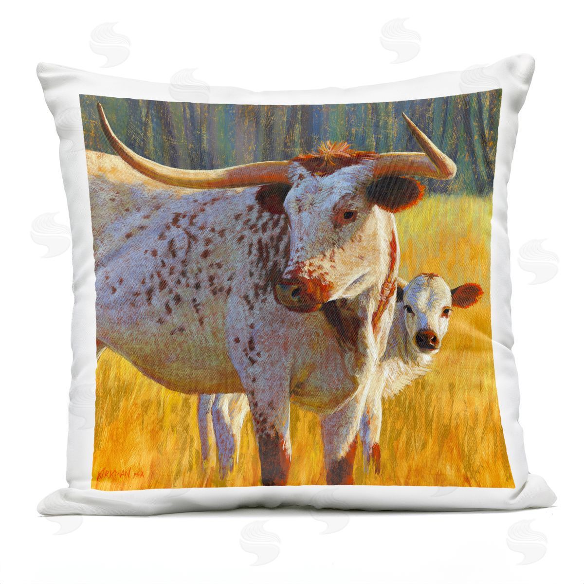 Longhorn Cattle Calf Landscape Outdoor Printed Pillow, Home Decor by Rita Kirkman