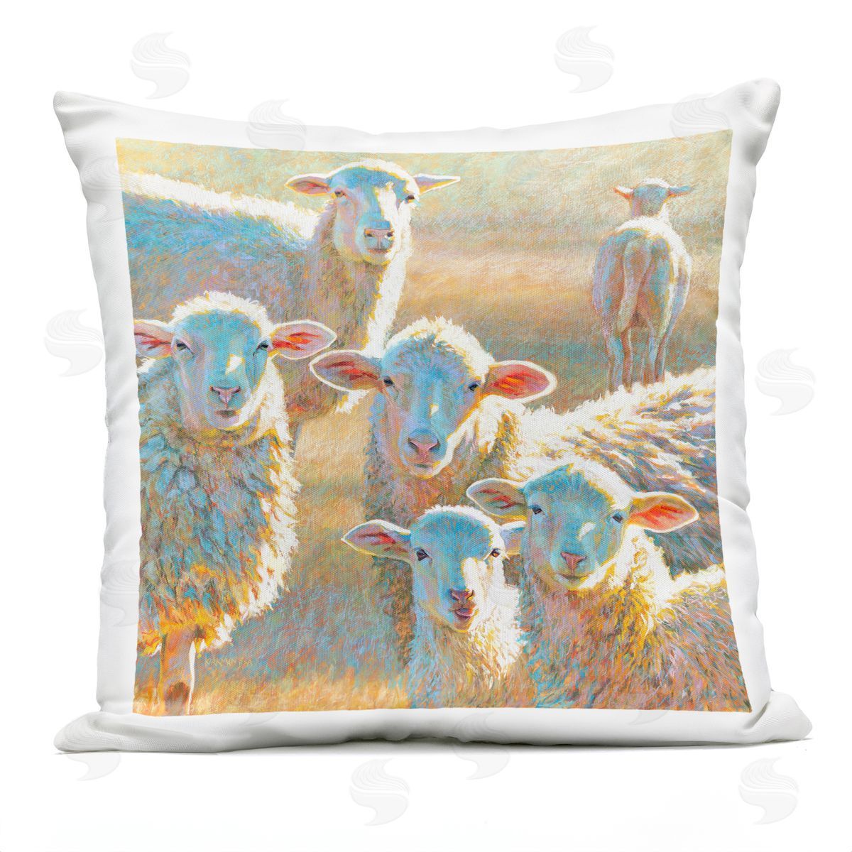 Vivid Sheep Herd Gazing Outdoor Printed Pillow, Home Decor by Rita Kirkman