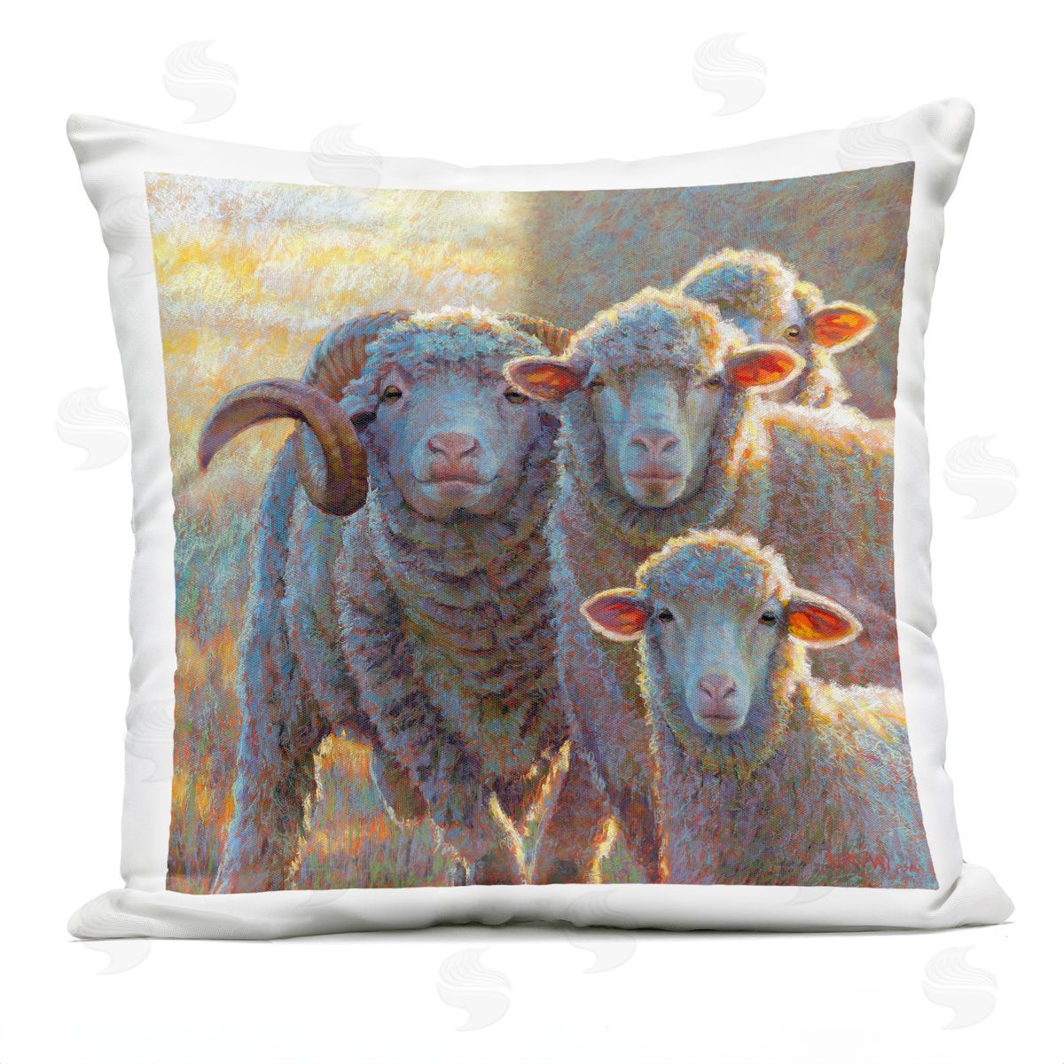 Happy Country Sheep Flock Outdoor Printed Pillow, Home Decor by Rita Kirkman