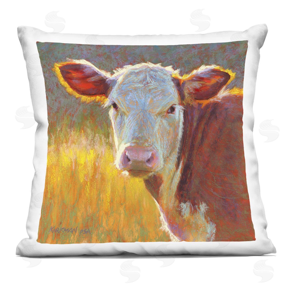 Sunlit Farm Cow Animal Decorative Printed Pillow, Home Decor by Rita Kirkman