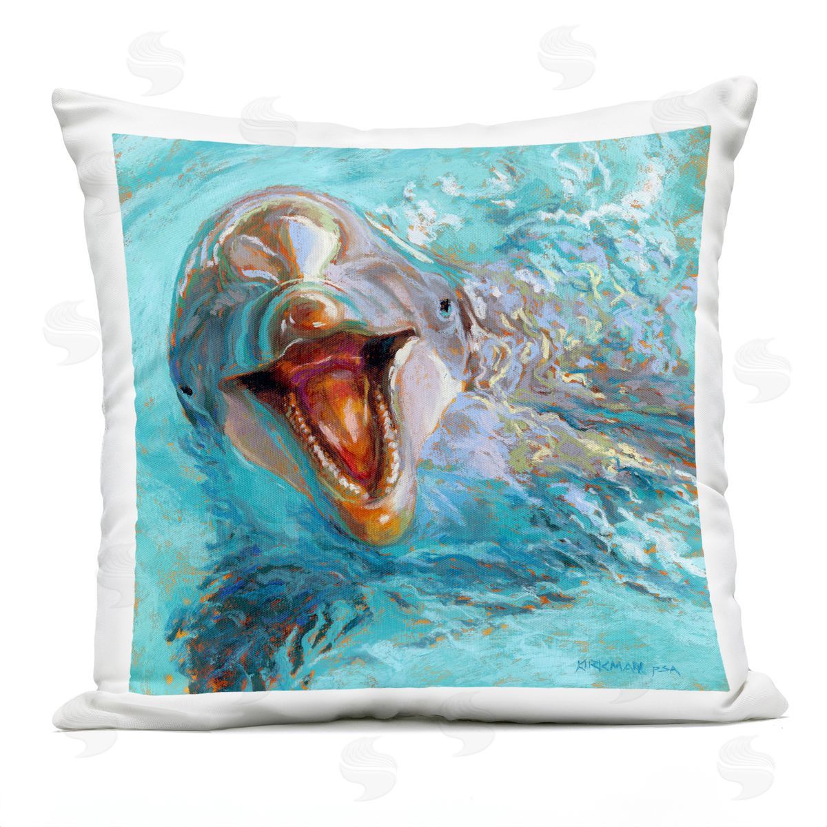Happy Dolphin Sea Life Portrait Outdoor Printed Pillow, Home Decor by Rita Kirkman