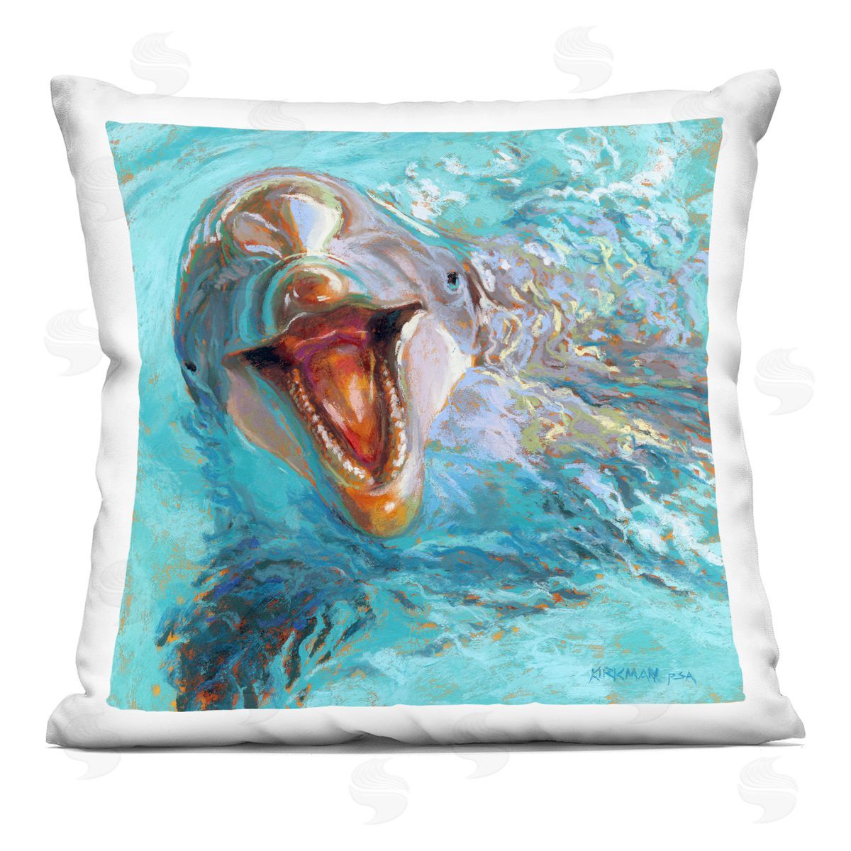 Happy Dolphin Sea Life Portrait Decorative Printed Pillow, Home Decor by Rita Kirkman
