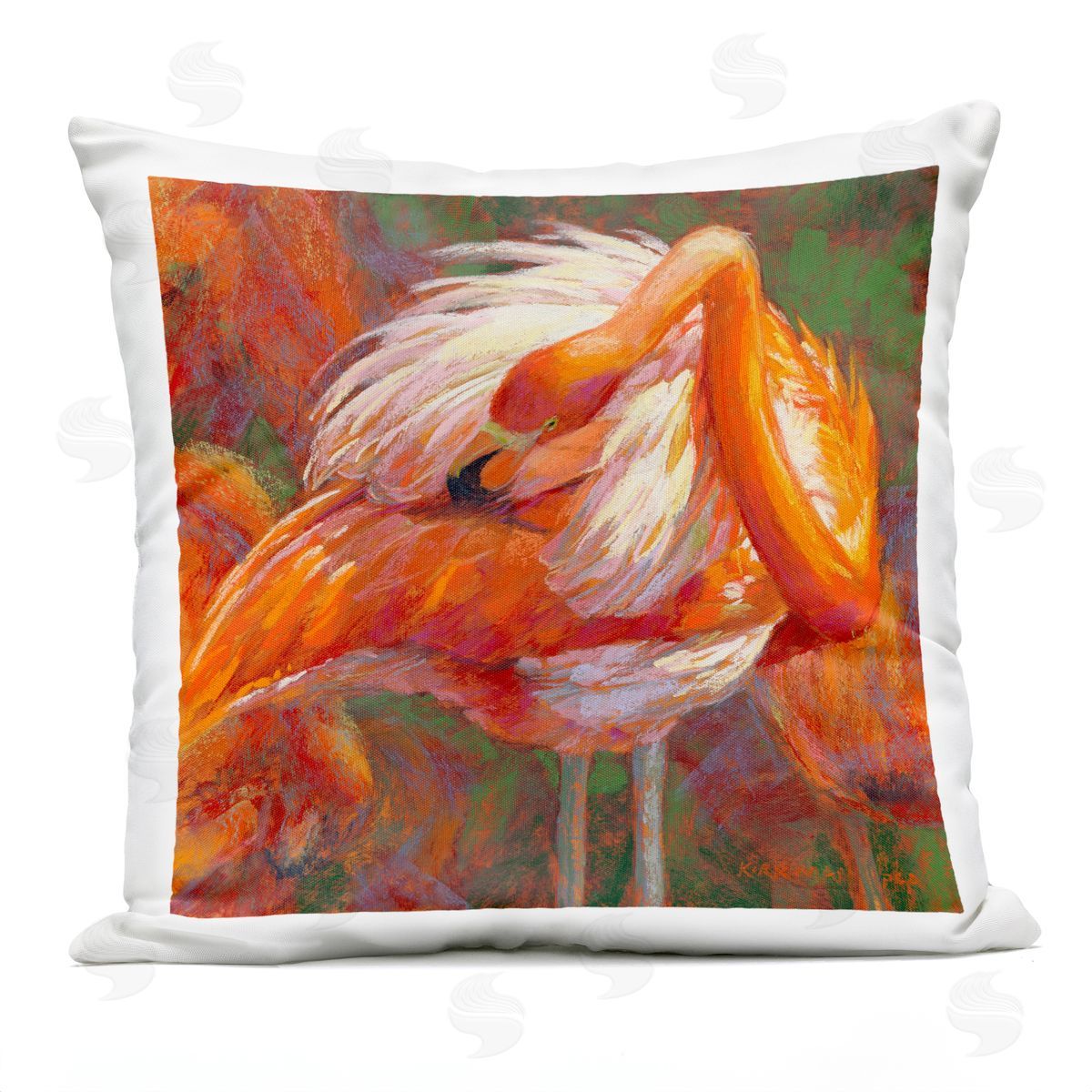Flamingo Preening Feathers Wildlife Outdoor Printed Pillow, Home Decor by Rita Kirkman