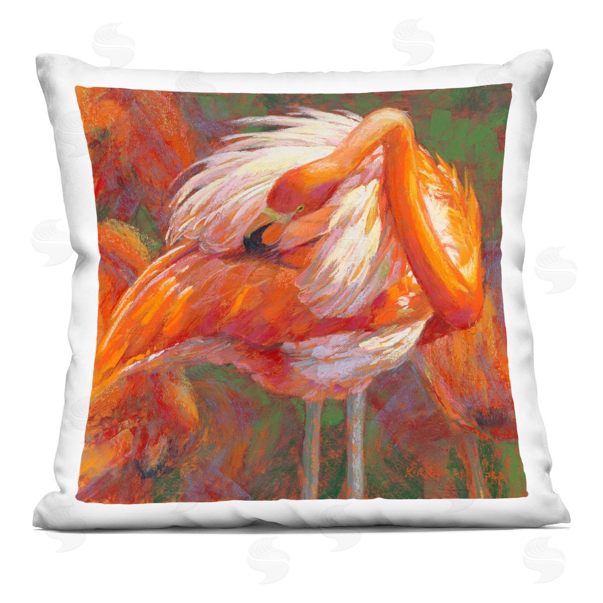 Flamingo Preening Feathers Wildlife Decorative Printed Pillow, Home Decor by Rita Kirkman