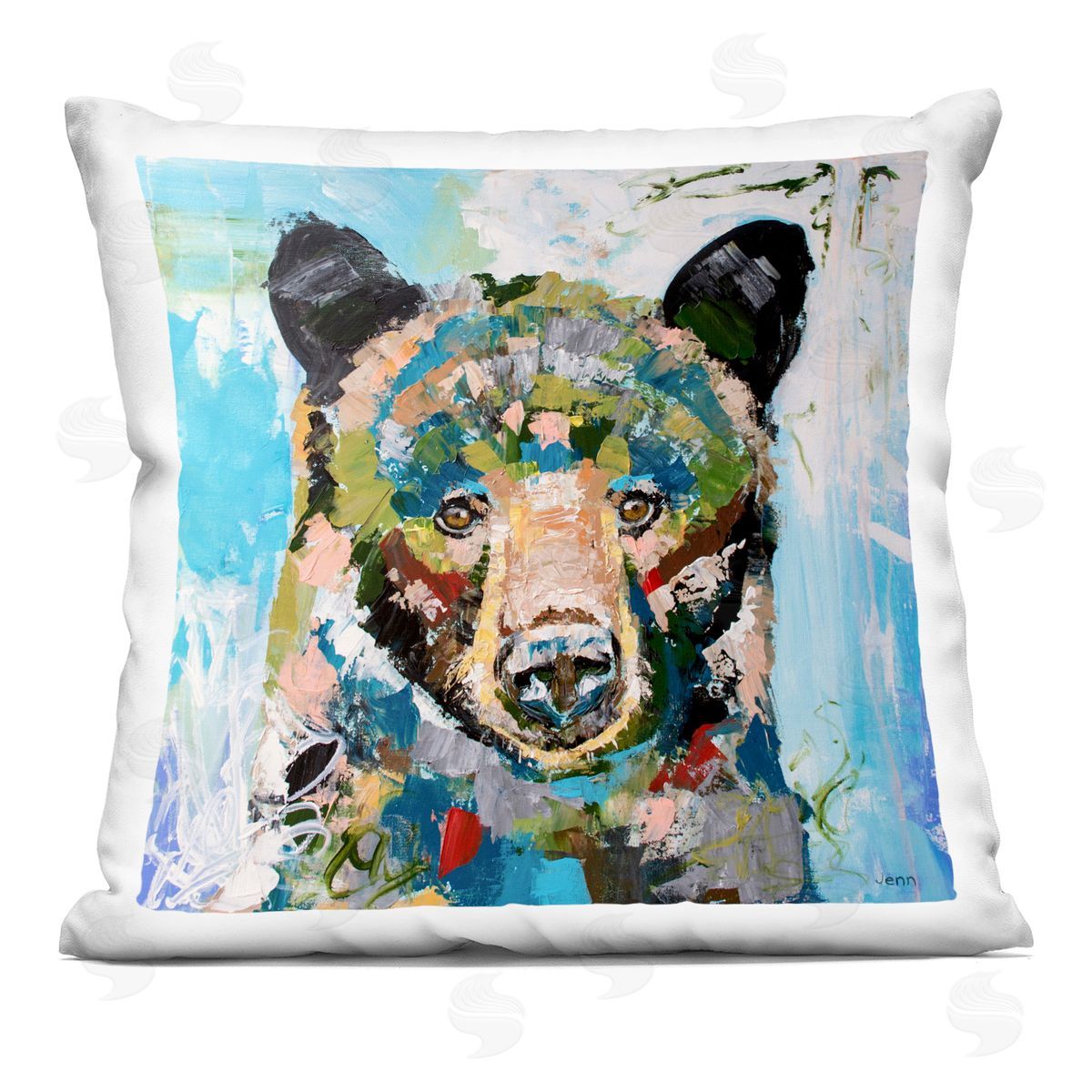 Woodland Bear Bold Collage Decorative Printed Pillow, Home Decor by Jen Seeley
