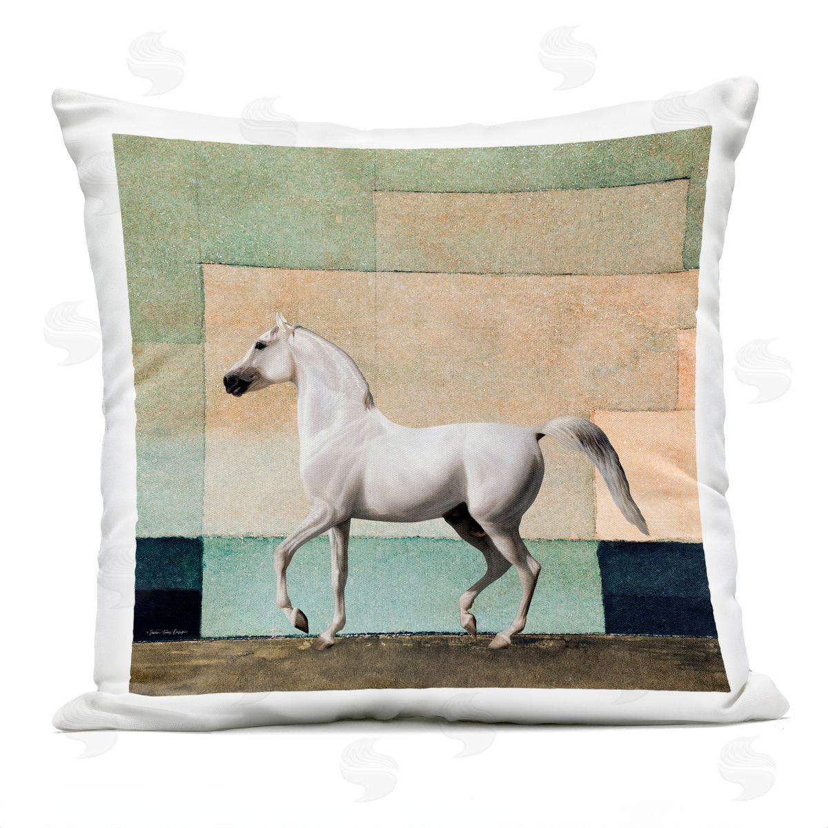 Stoic Horse Geometric Background Outdoor Printed Pillow, Home Decor by Seven Trees Design