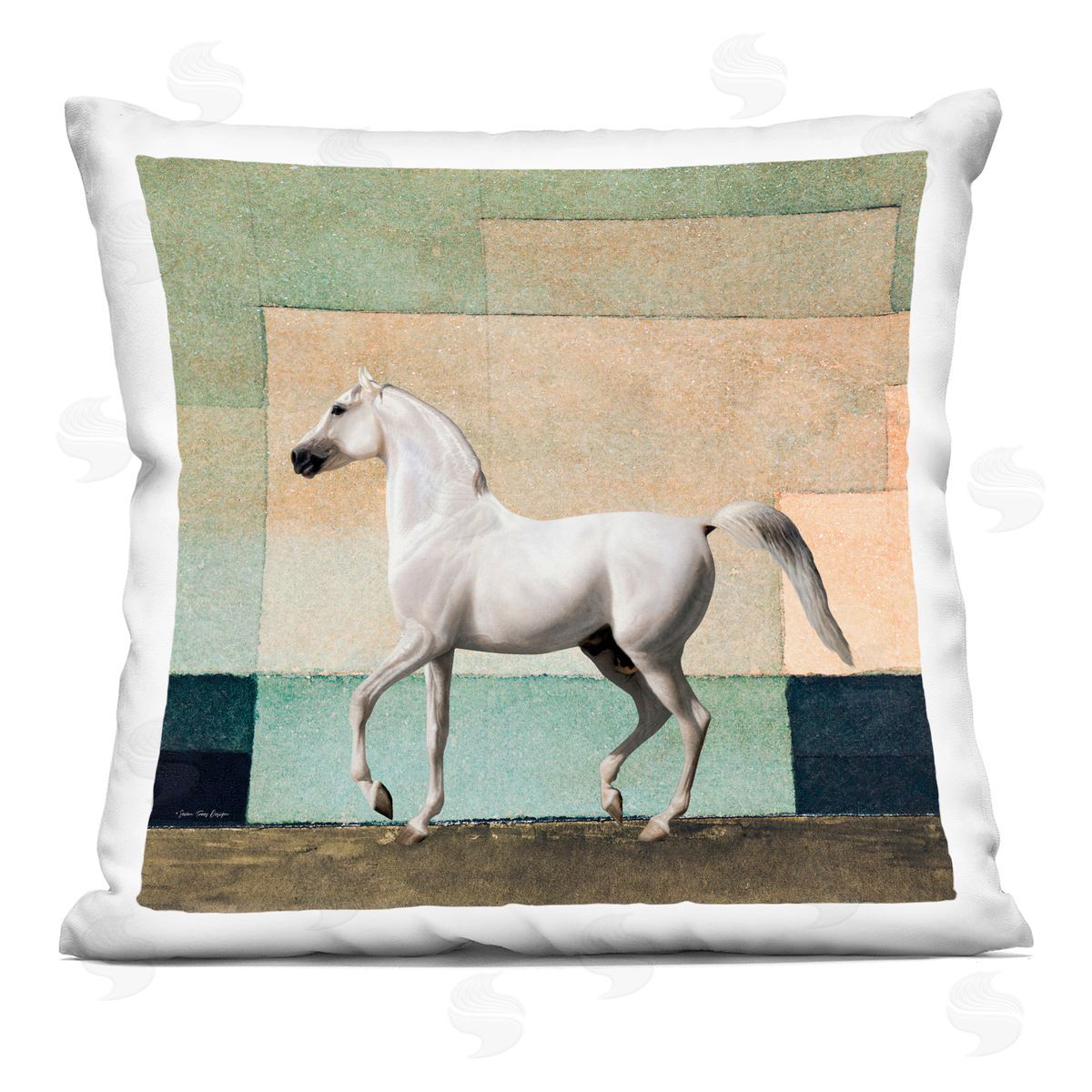 Stoic Horse Geometric Background Decorative Printed Pillow, Home Decor by Seven Trees Design