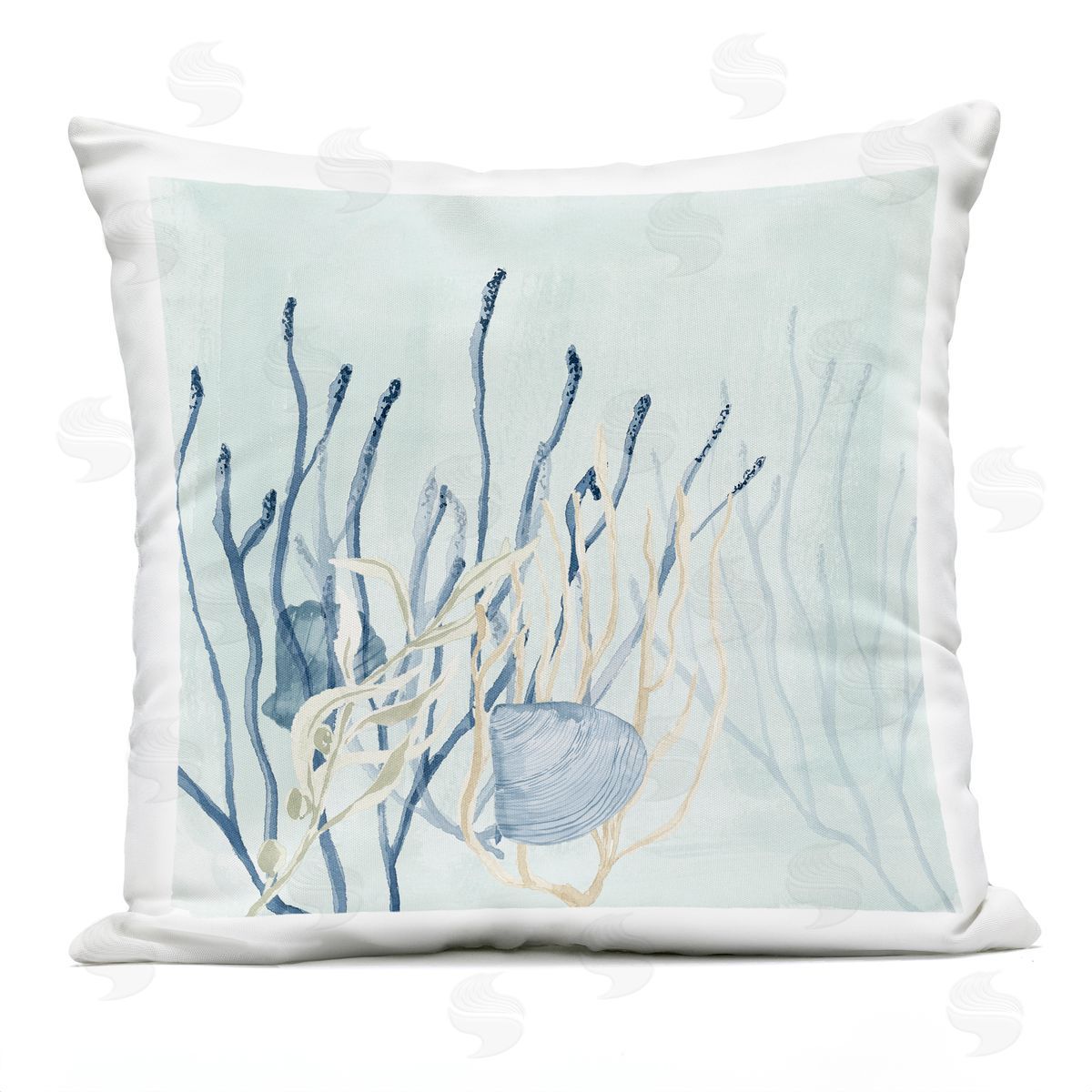 Aquatic Underwater Seashell Coral Outdoor Printed Pillow, Home Decor by Lucille Price