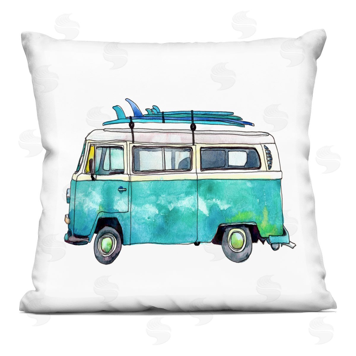 Summer Beach Van Surfboards Decorative Printed Pillow, Home Decor by Paul McCreery