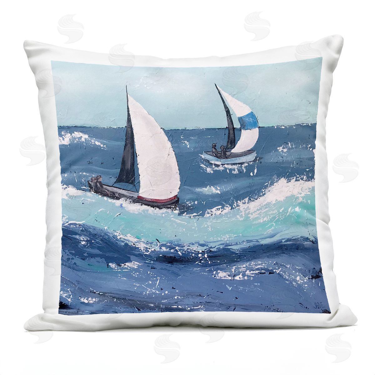 Marine Sailboats Ocean Splash Outdoor Printed Pillow, Home Decor by Jade Reynolds