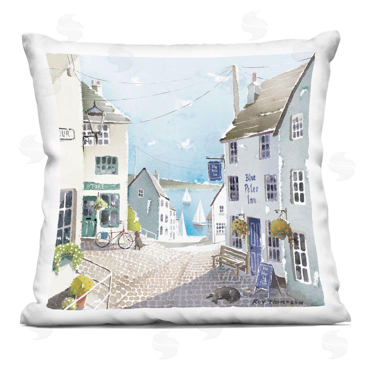 Seaside Town Urban Landscape Decorative Printed Pillow, Home Decor by Roy Thompson