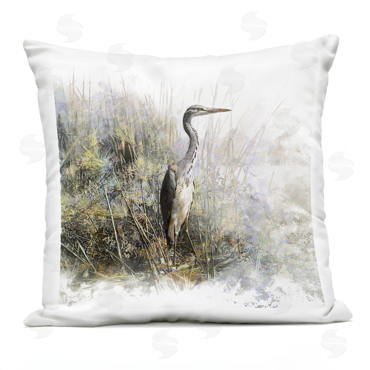 Pond Heron Wildlife Nature Outdoor Printed Pillow, Home Decor by Pip Wilson
