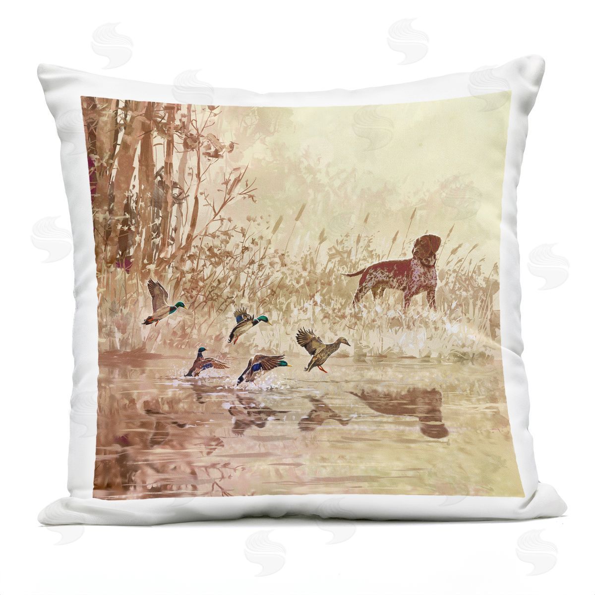 Ducks Splashing Lake Nature Outdoor Printed Pillow, Home Decor by Pip Wilson