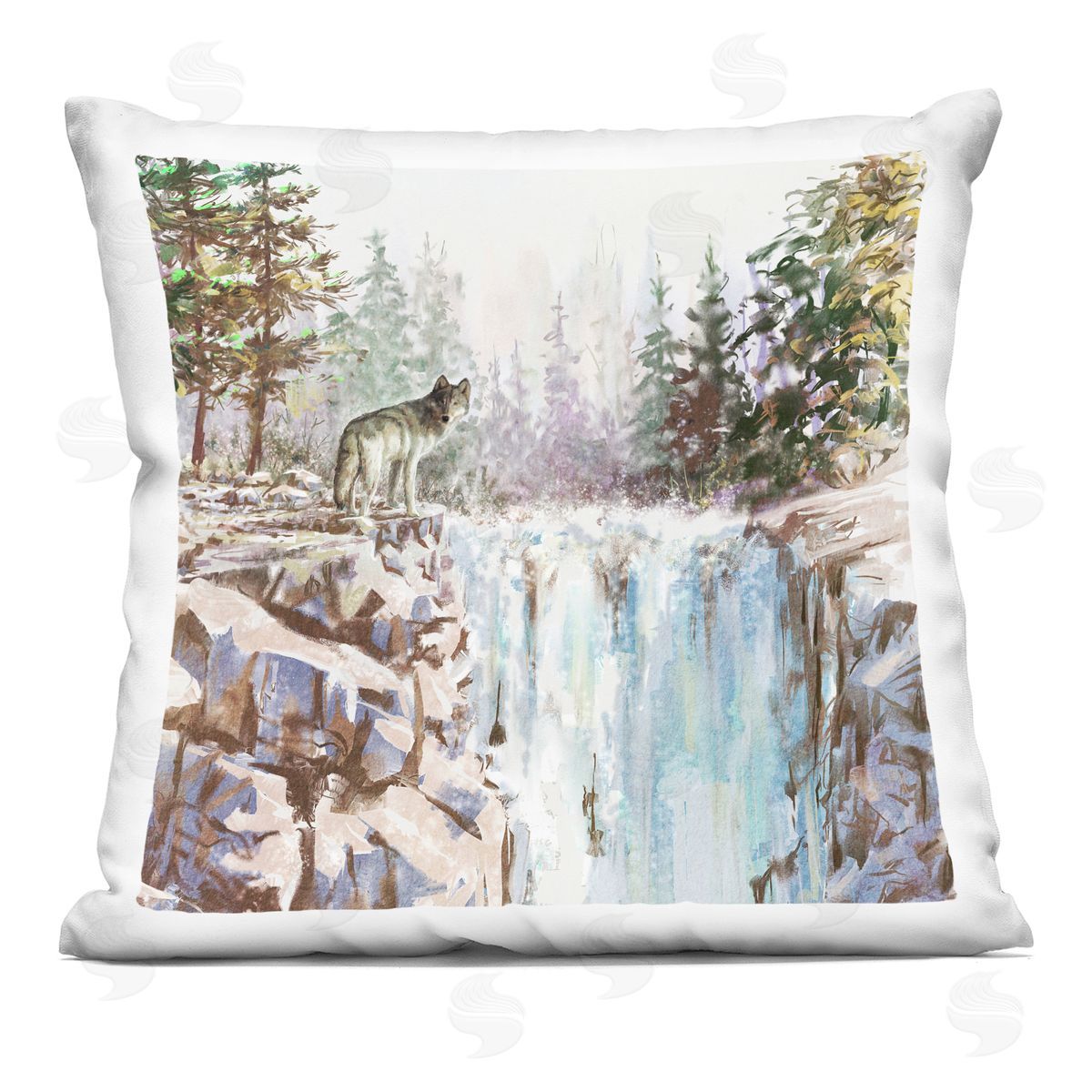 Waterfall Wilderness Woodland Wolf Decorative Printed Pillow, Home Decor by Pip Wilson