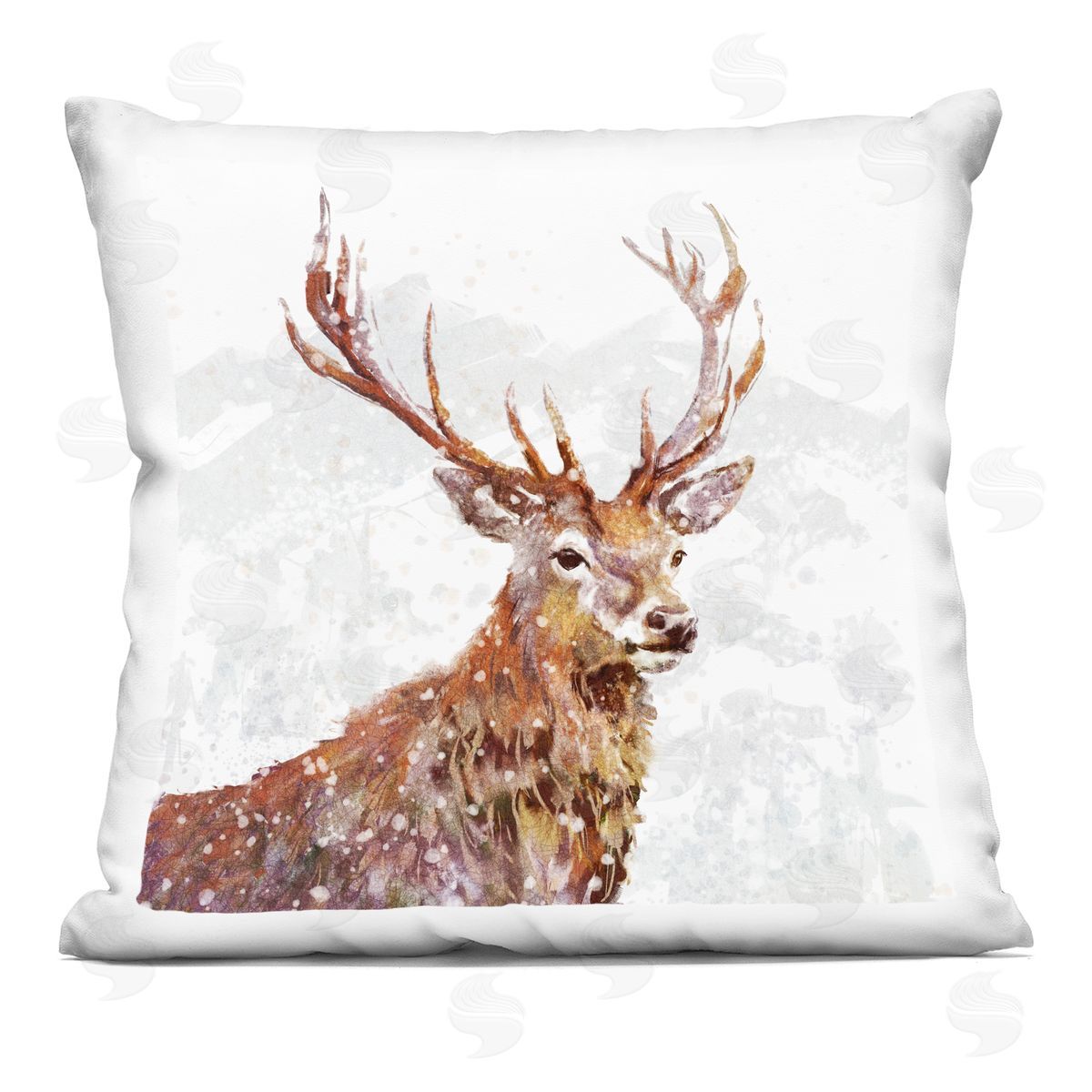 Deer Portrait Snowy Mountain Scene Decorative Printed Pillow, Home Decor by Pip Wilson