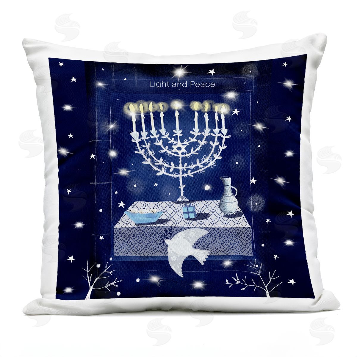 Light And Peace Hanukkah Menorah Outdoor Printed Pillow, Home Decor by Susse Linton