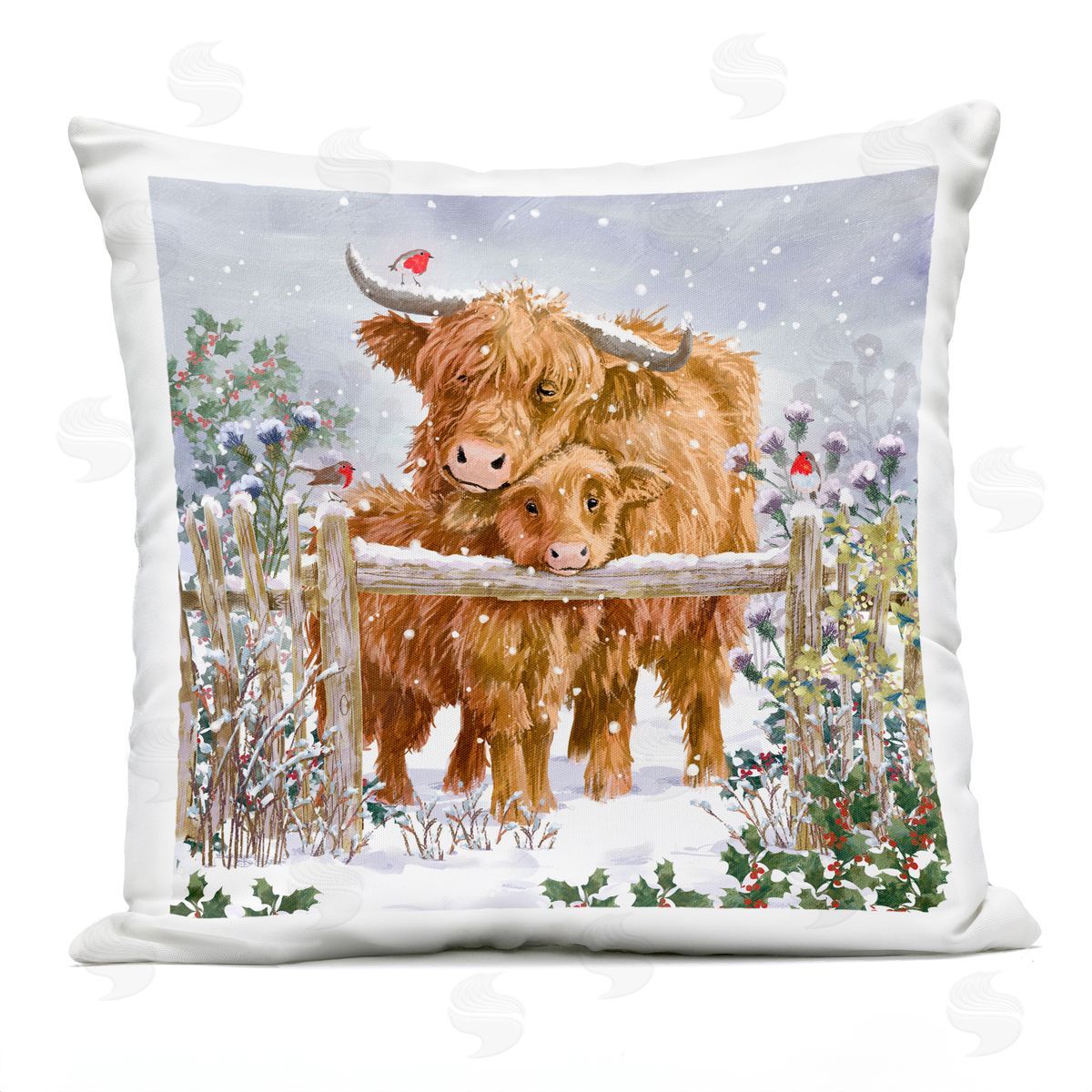 Cuddling Cattle Farm Botanicals Outdoor Printed Pillow, Home Decor by Pip Wilson