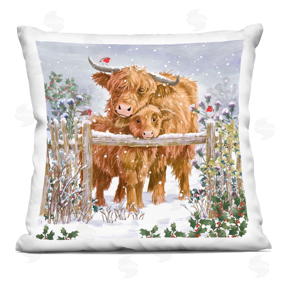 Cuddling Cattle Farm Botanicals Decorative Printed Pillow, Home Decor by Pip Wilson